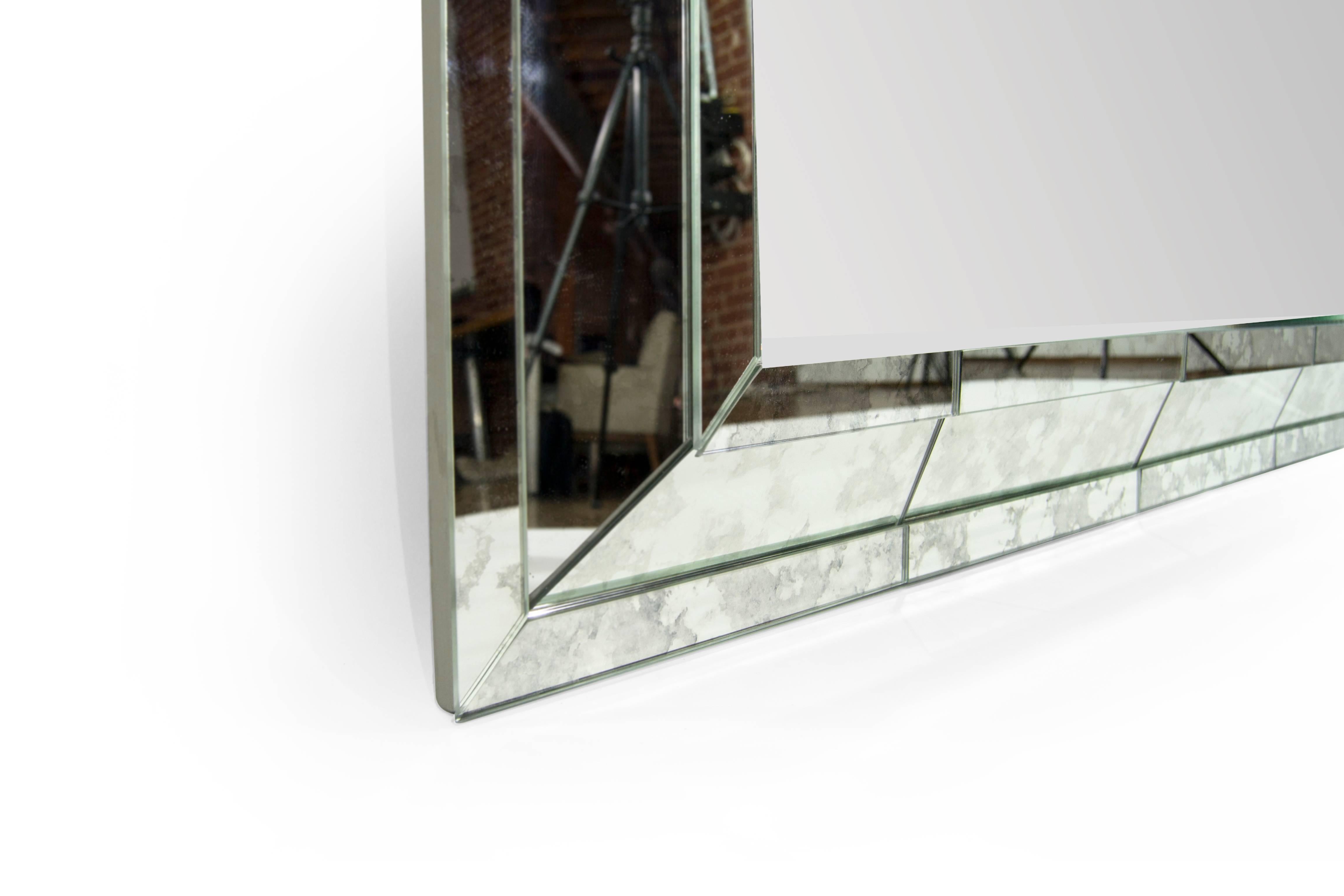 Large-Scale Faceted Antiqued Mirror In Excellent Condition In Westport, CT