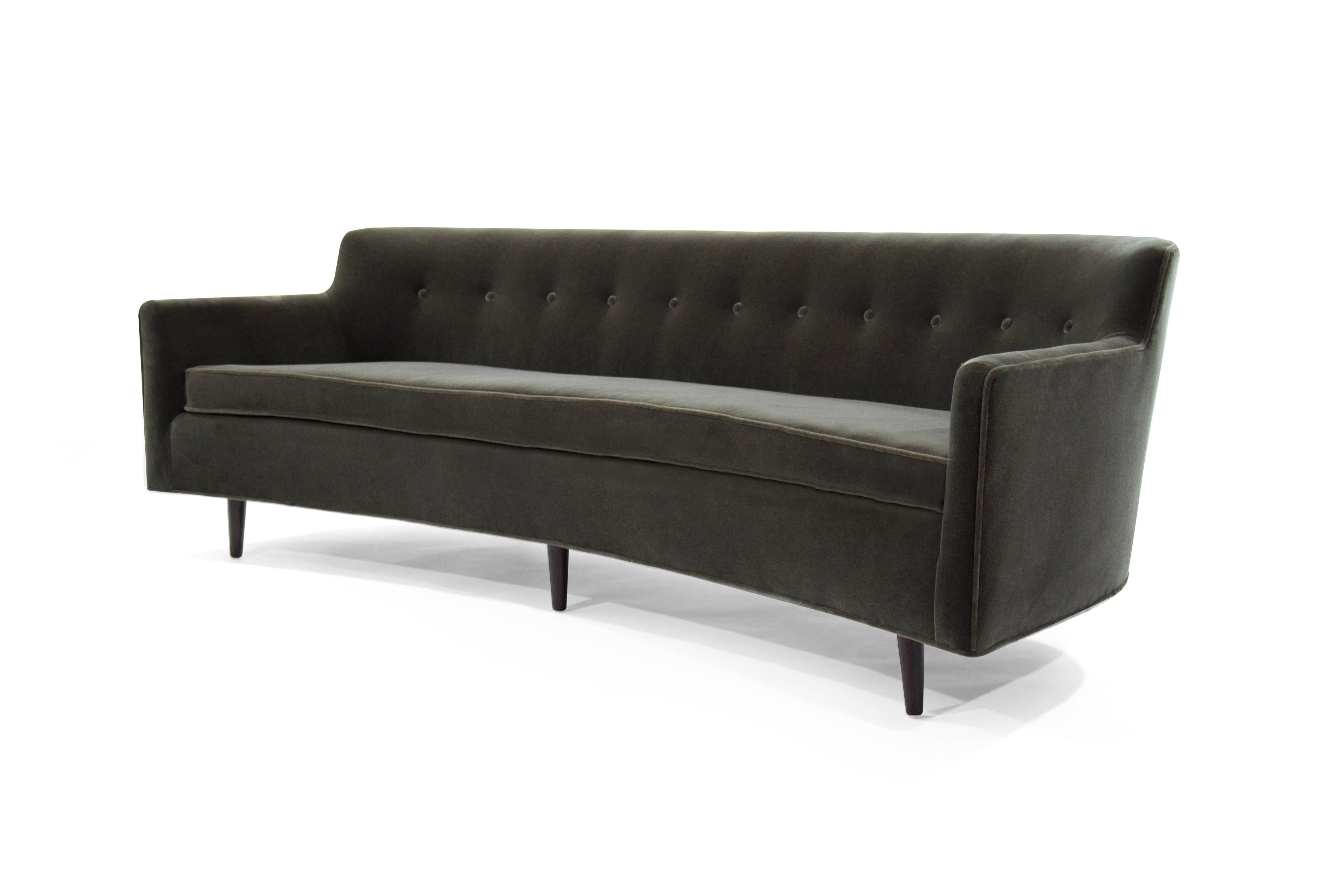 American Mid-Century Modern Walnut Bracket Back Crescent Sofa