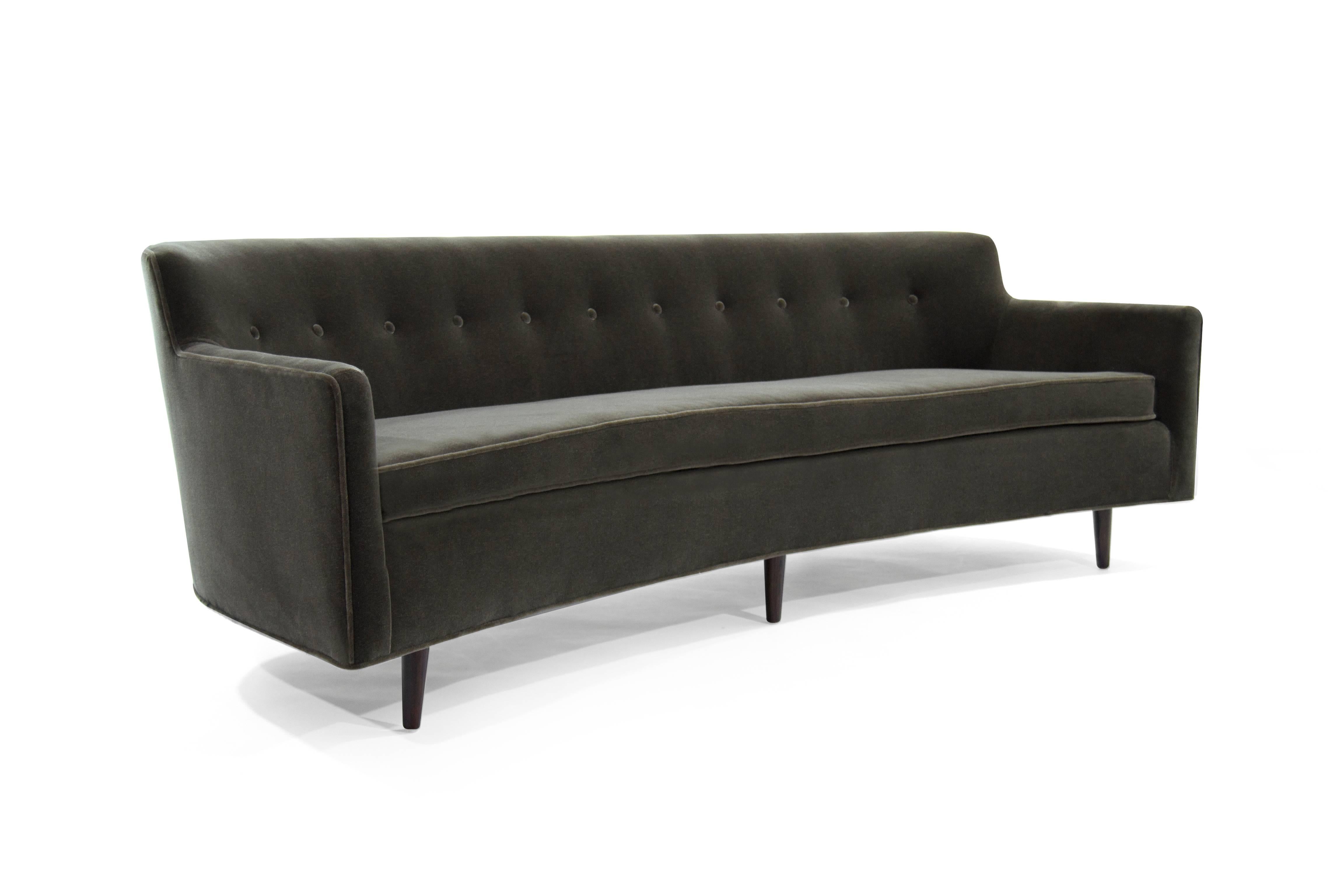 Mid-Century Modern Walnut Bracket Back Crescent Sofa In Excellent Condition In Westport, CT