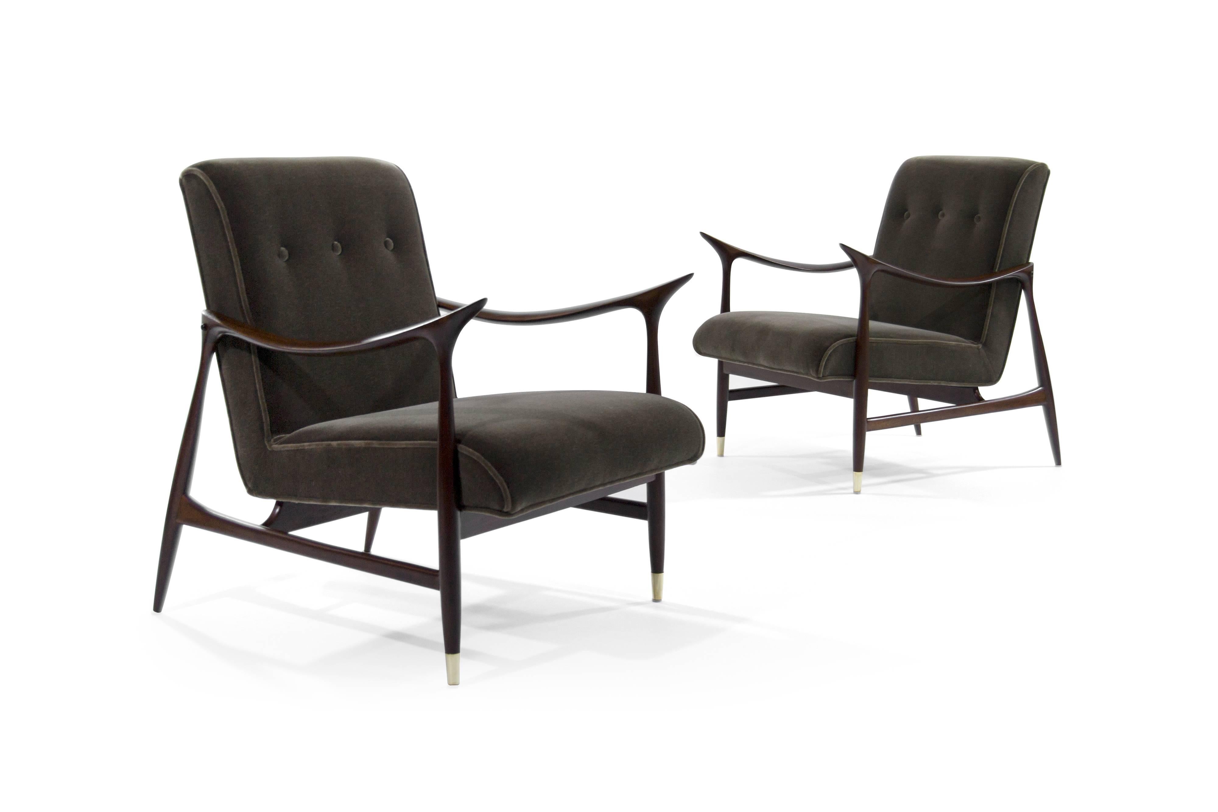 Mid-Century Modern Sculptural Brazilian Lounge Chairs in Mohair