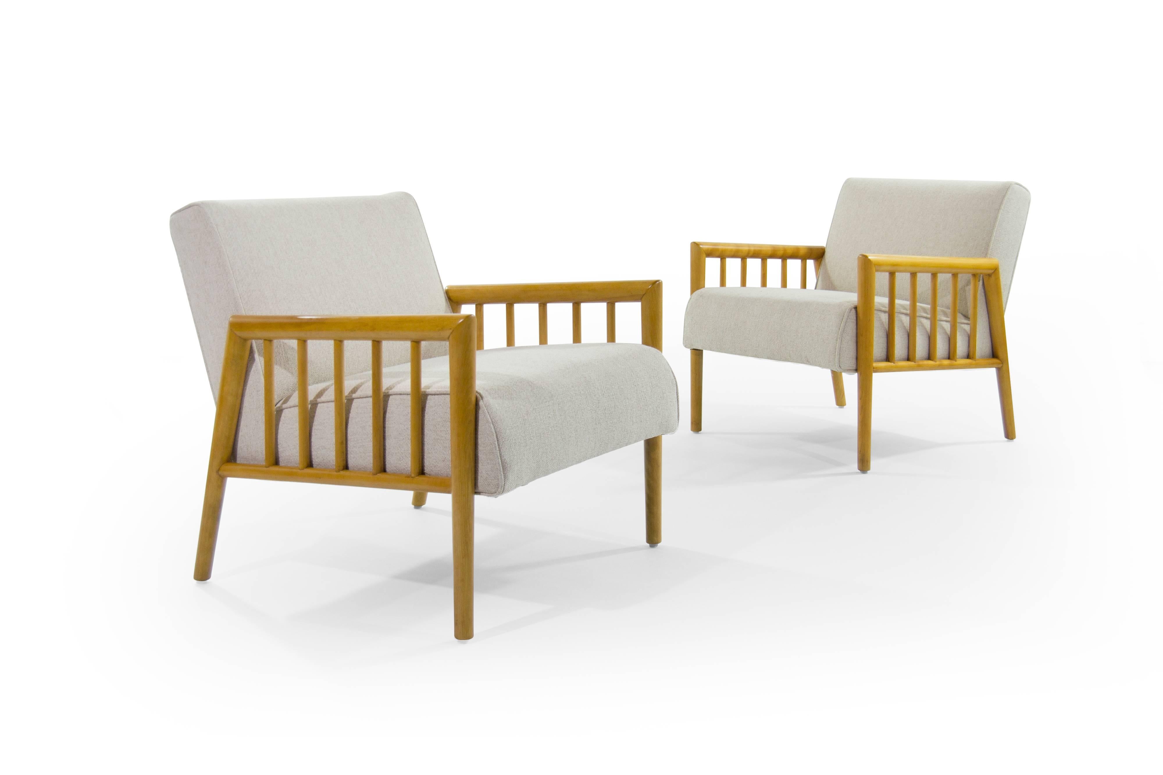 Mid-Century Modern T.H. Robsjohn-Gibbings Style Bleached Walnut Lounge Chairs