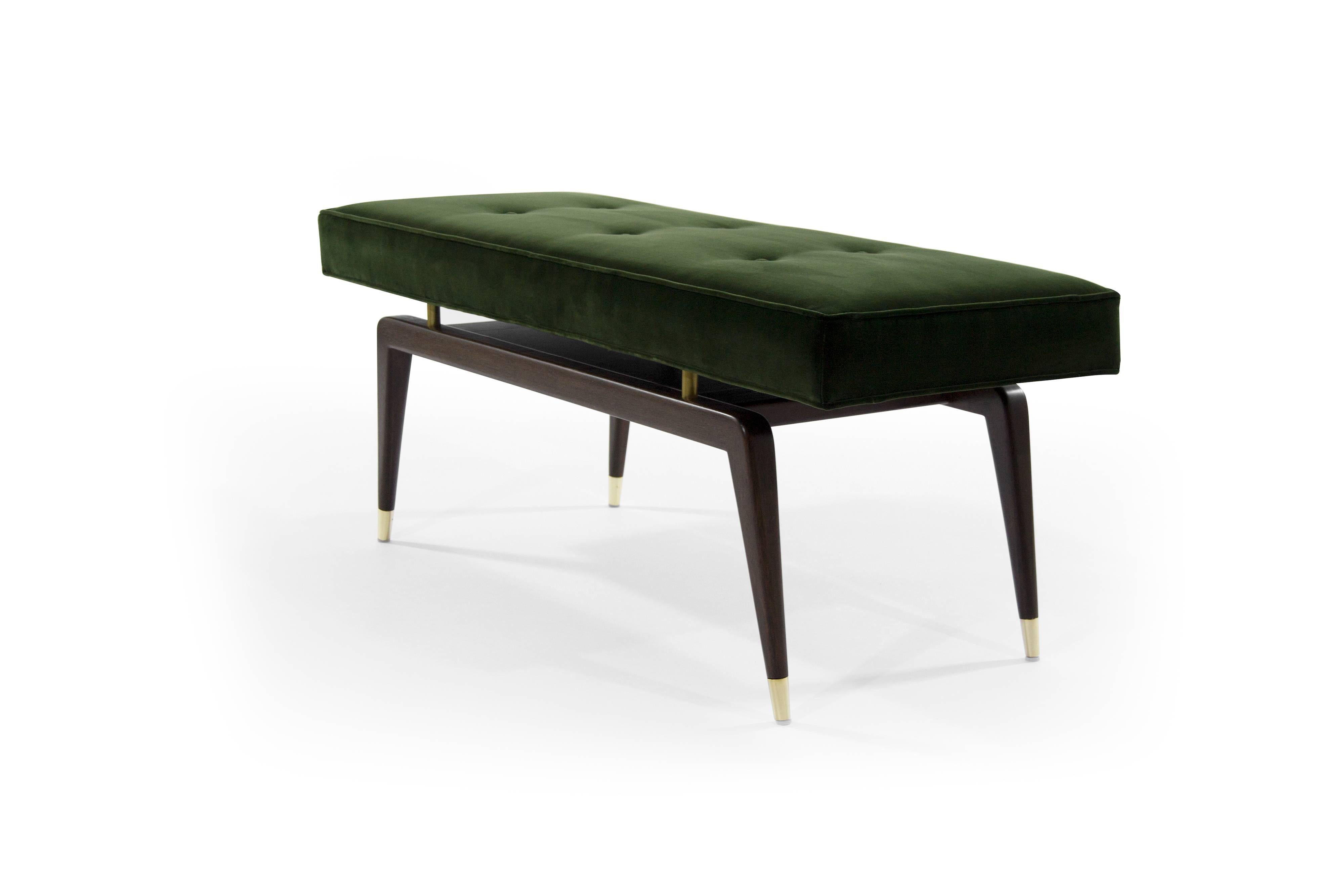 Mid-Century Modern Gio Ponti Style Floating Bench in Olive Velvet