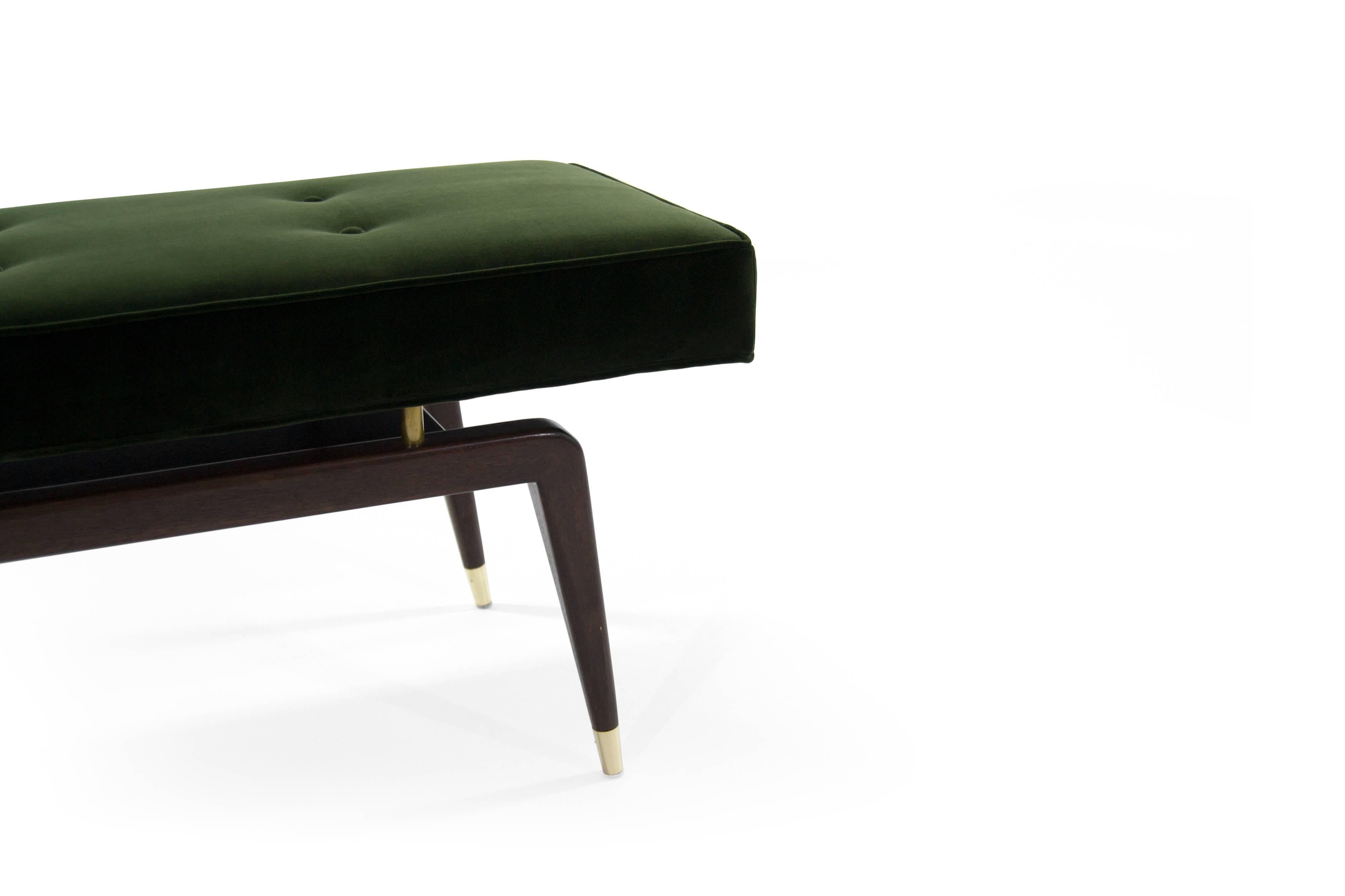 Gio Ponti Style Floating Bench in Olive Velvet In Excellent Condition In Westport, CT