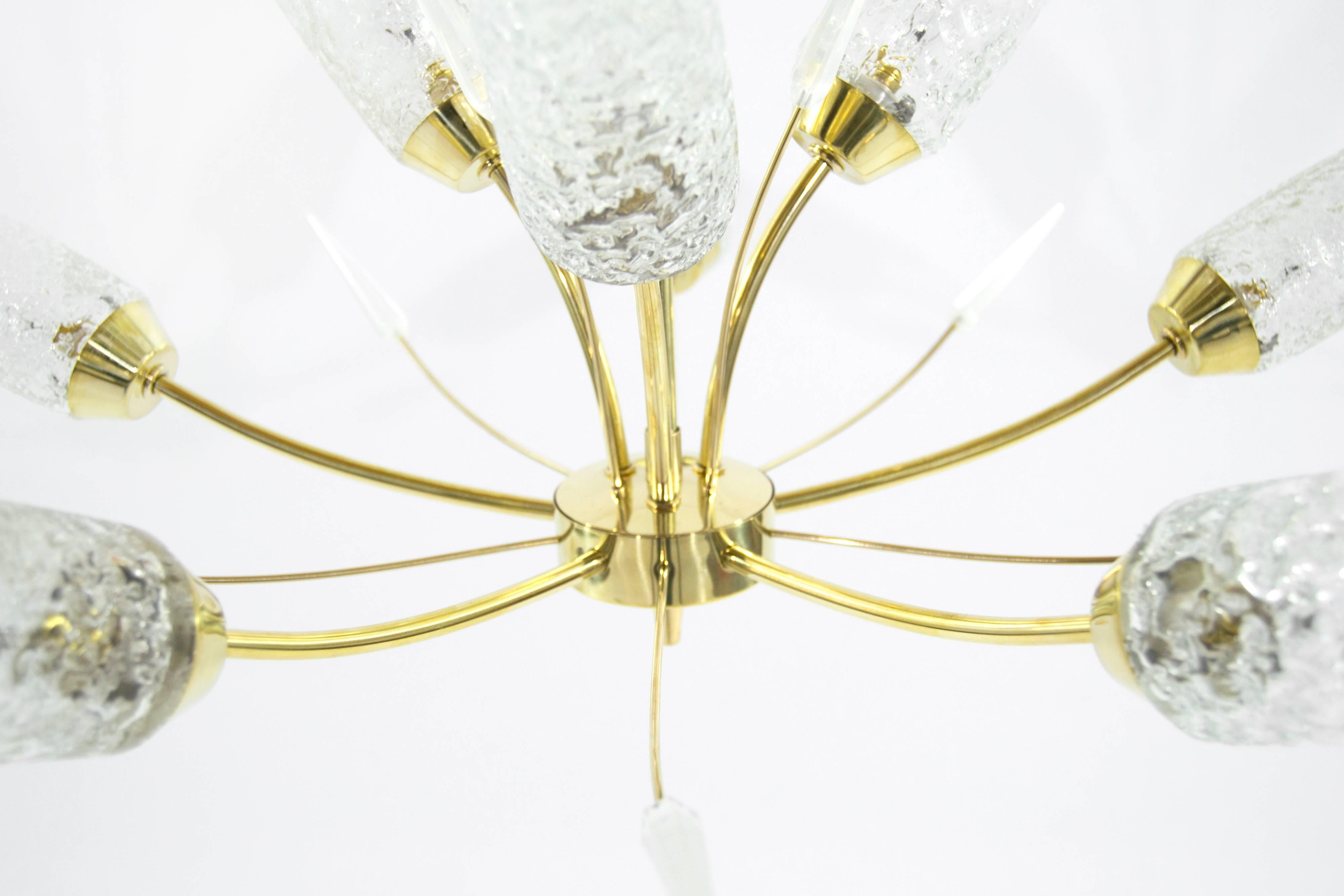 Italian Murano Glass Shades Brass Chandelier