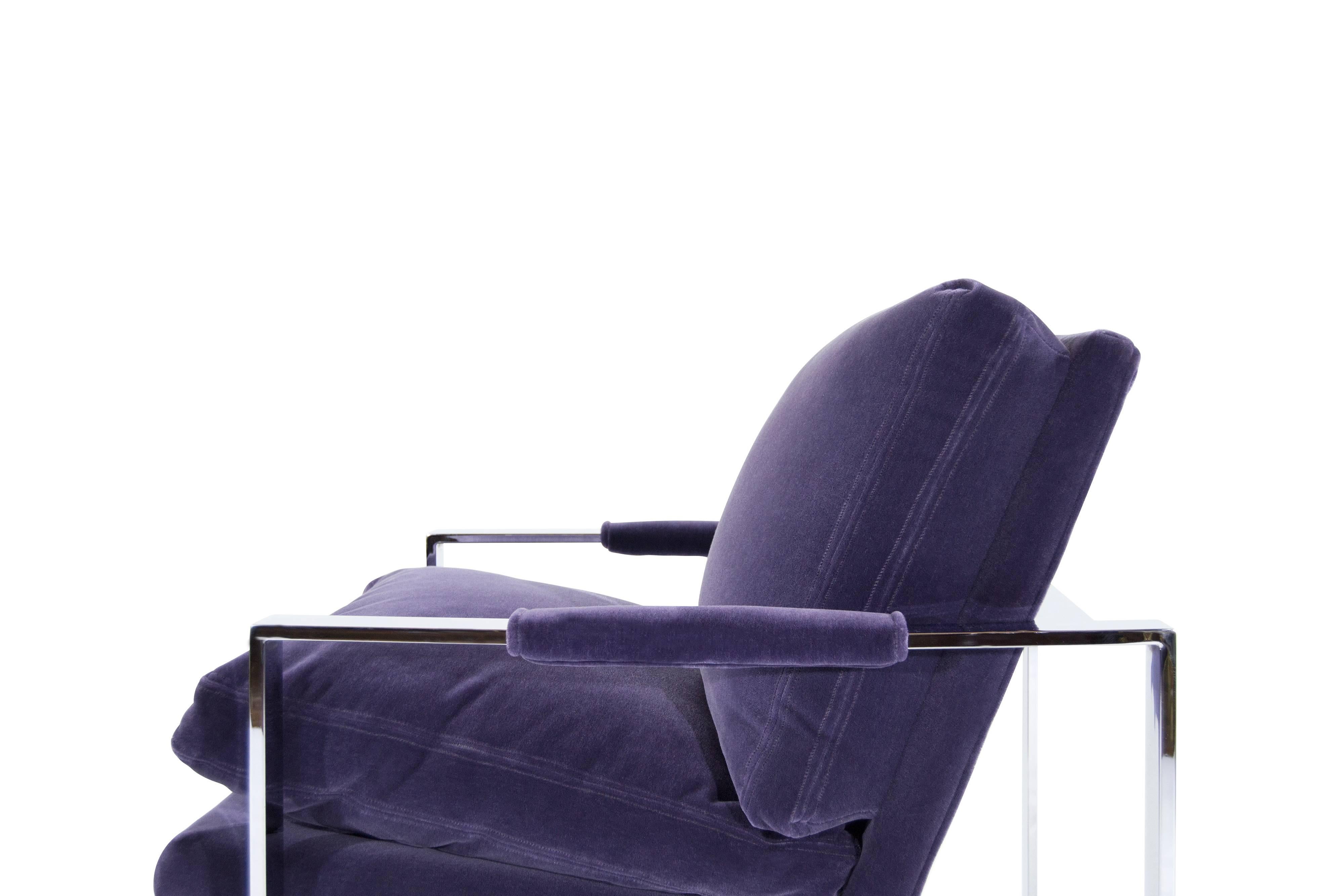 20th Century Chrome Flat Bar Lounge Chairs by Milo Baughman