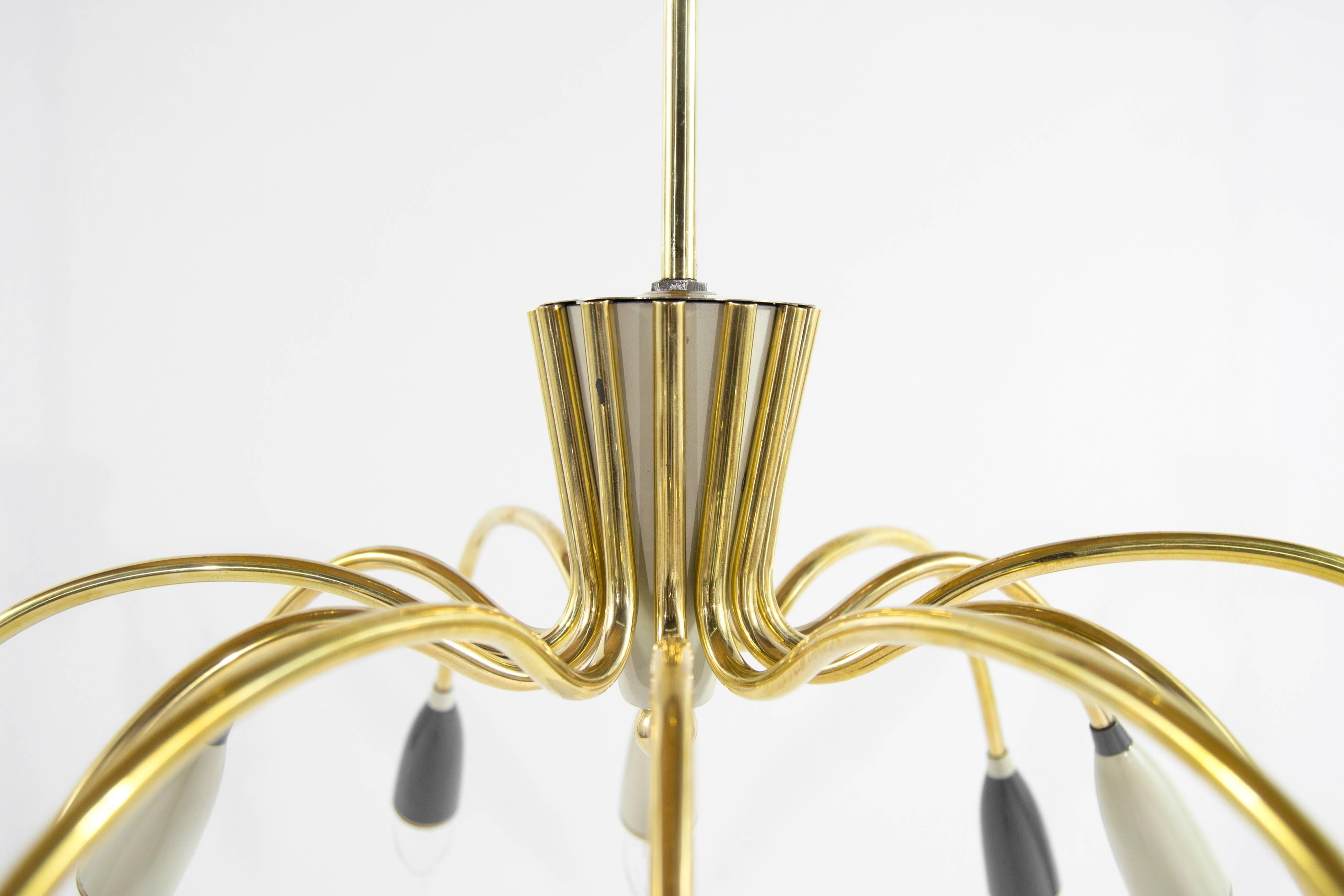 Mid-Century Modern Stilnovo Style Brass Sputnik Chandelier