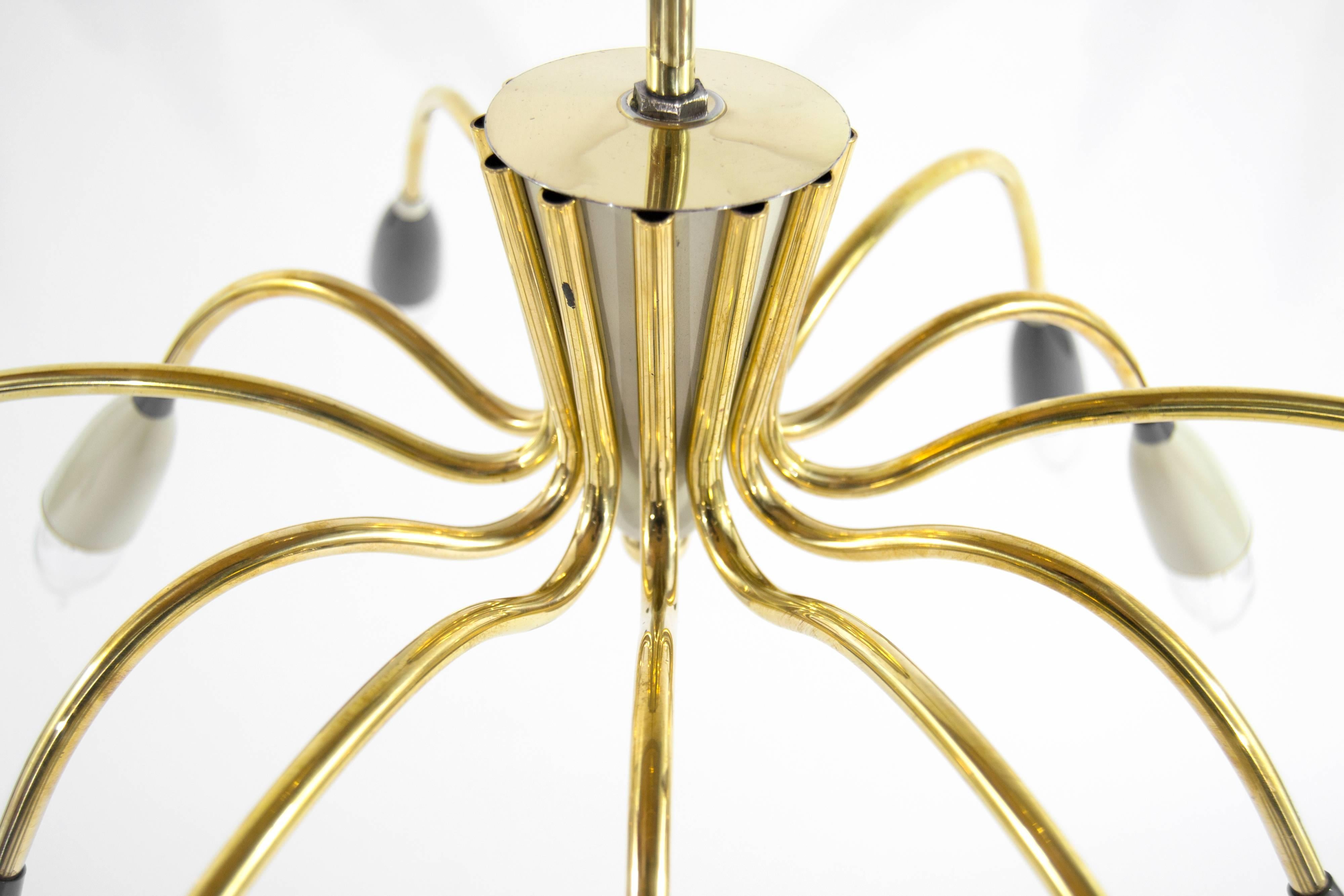 Stilnovo Style Brass Sputnik Chandelier In Excellent Condition In Westport, CT