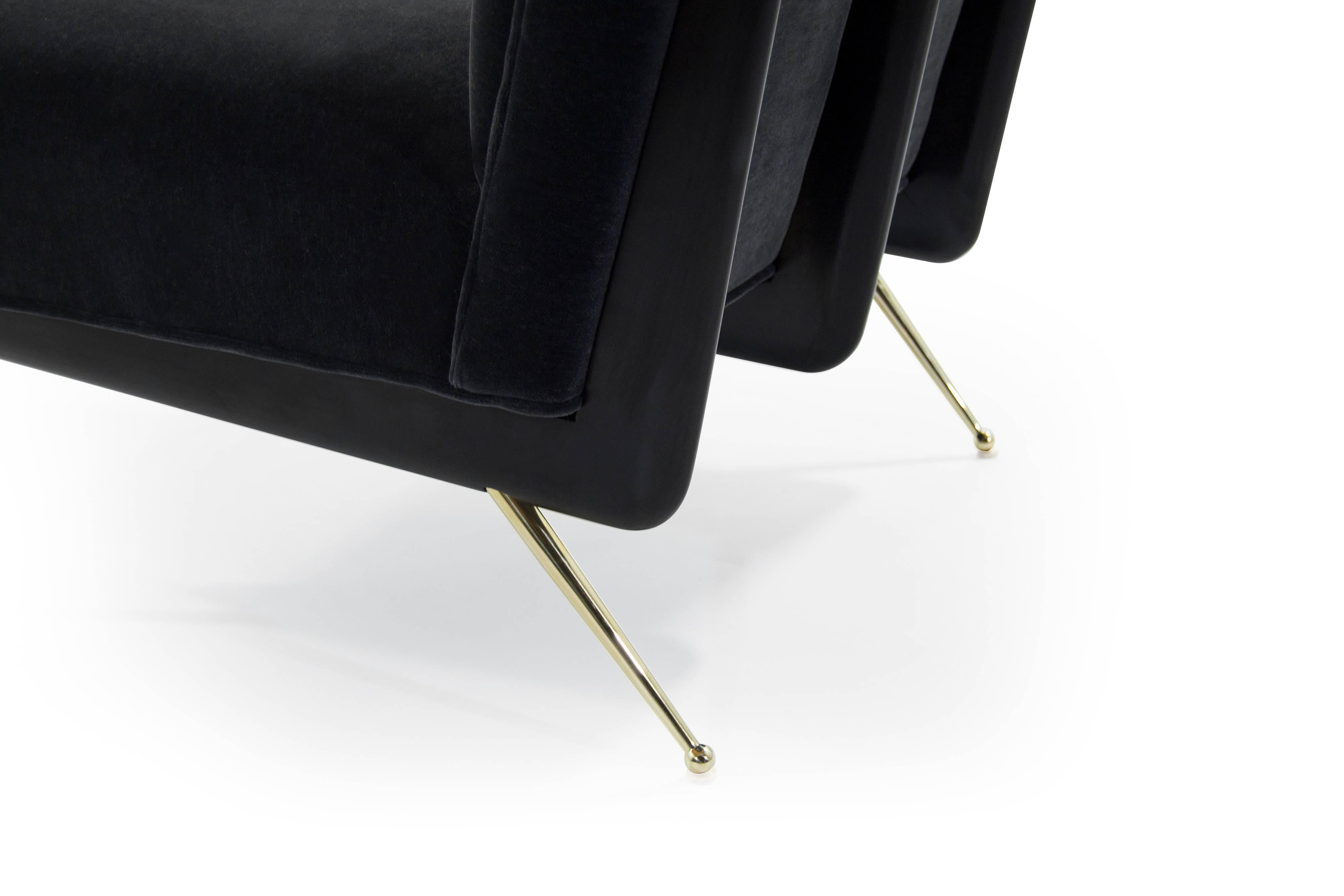 20th Century Walnut Boomerang Lounge Chairs on Brass Legs