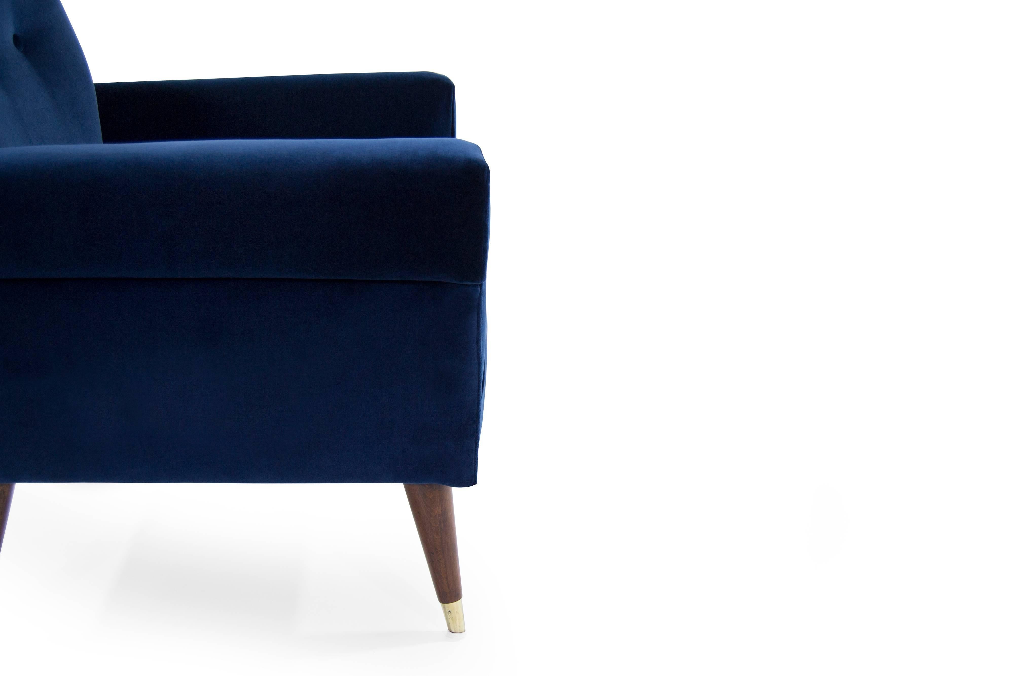 Italian Navy Blue Velvet Lounge Chairs with Splayed Legs 2