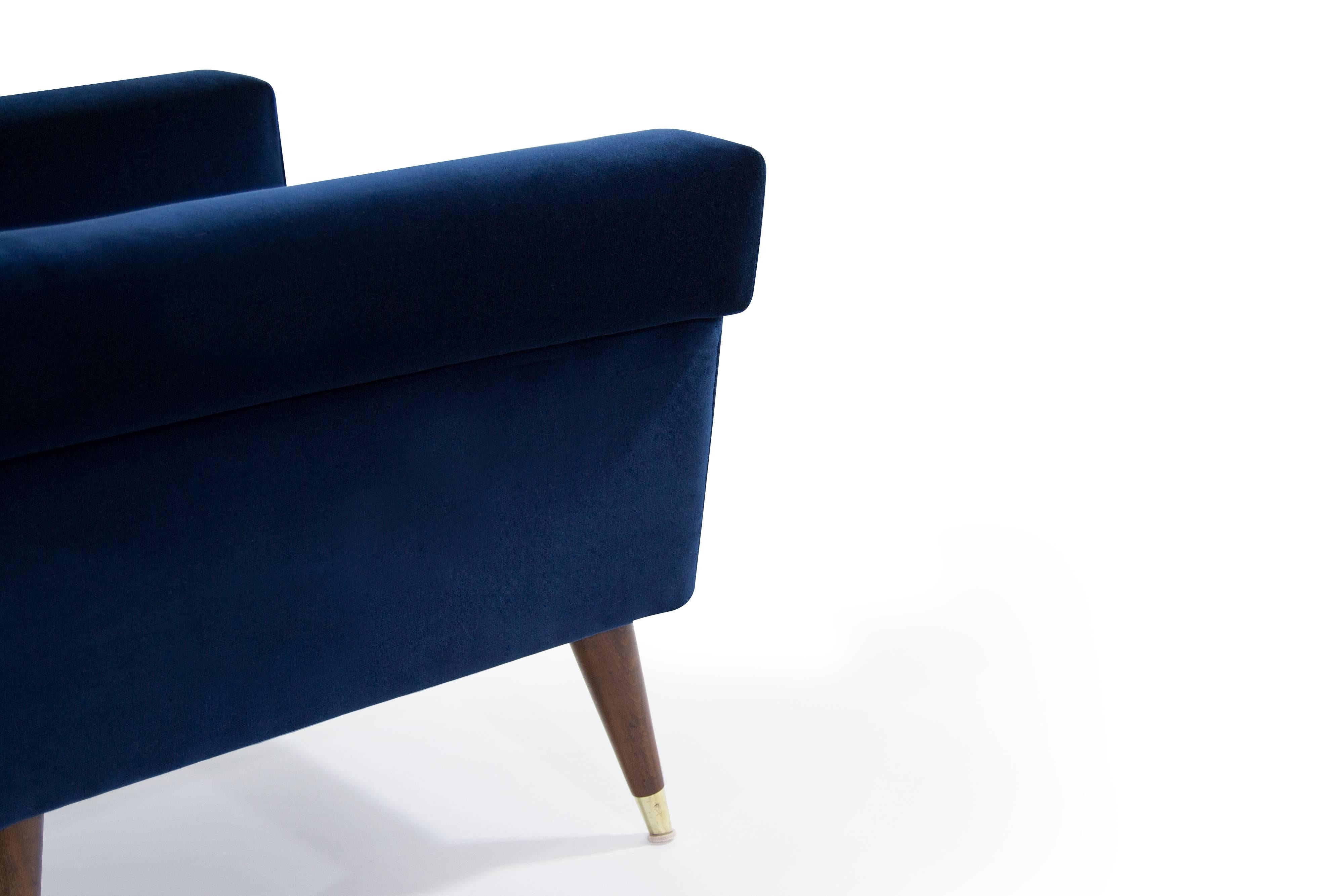 Italian Navy Blue Velvet Lounge Chairs with Splayed Legs 1