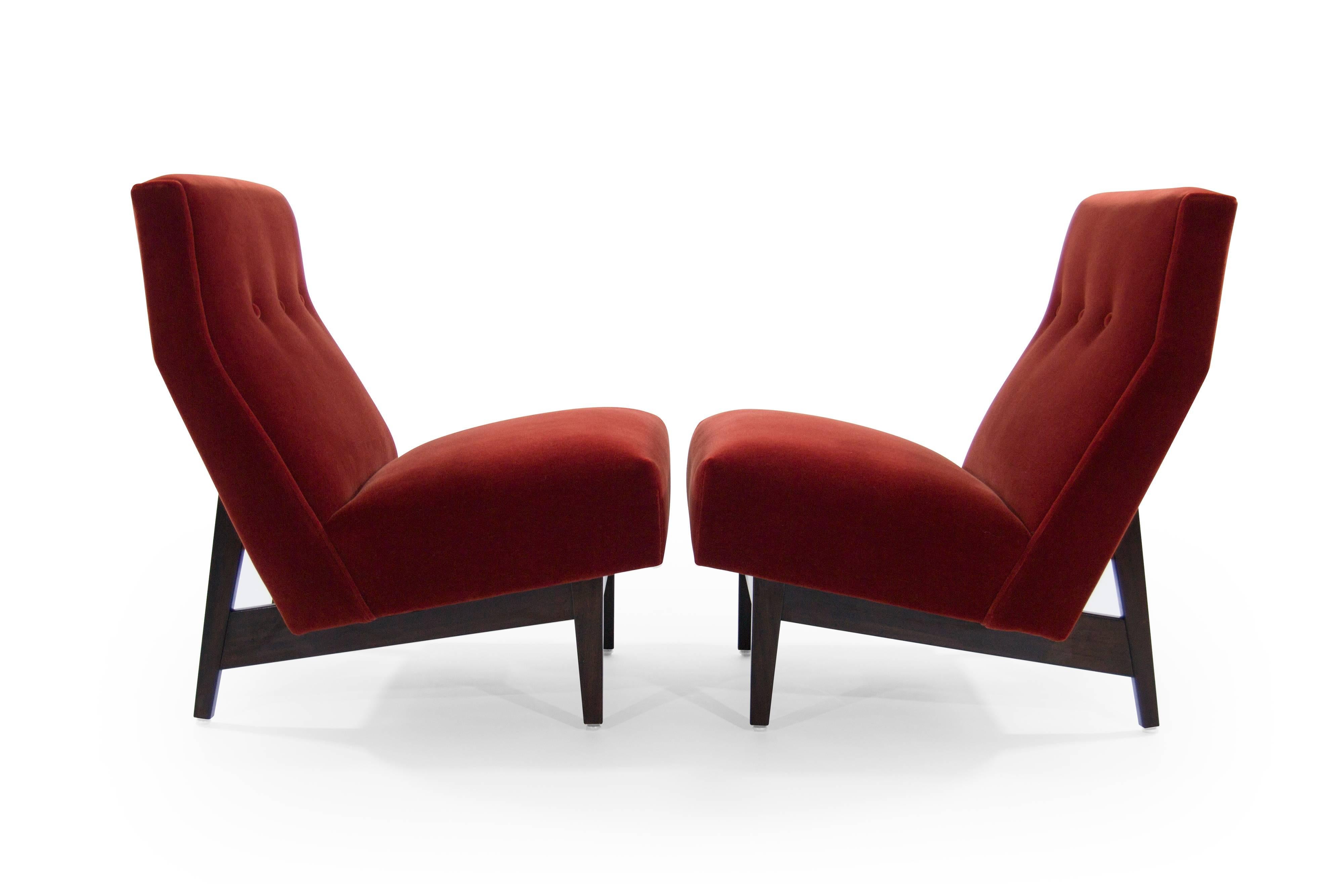 Mid-Century Modern Jens Risom Slipper Chairs in Rust Red Mohair
