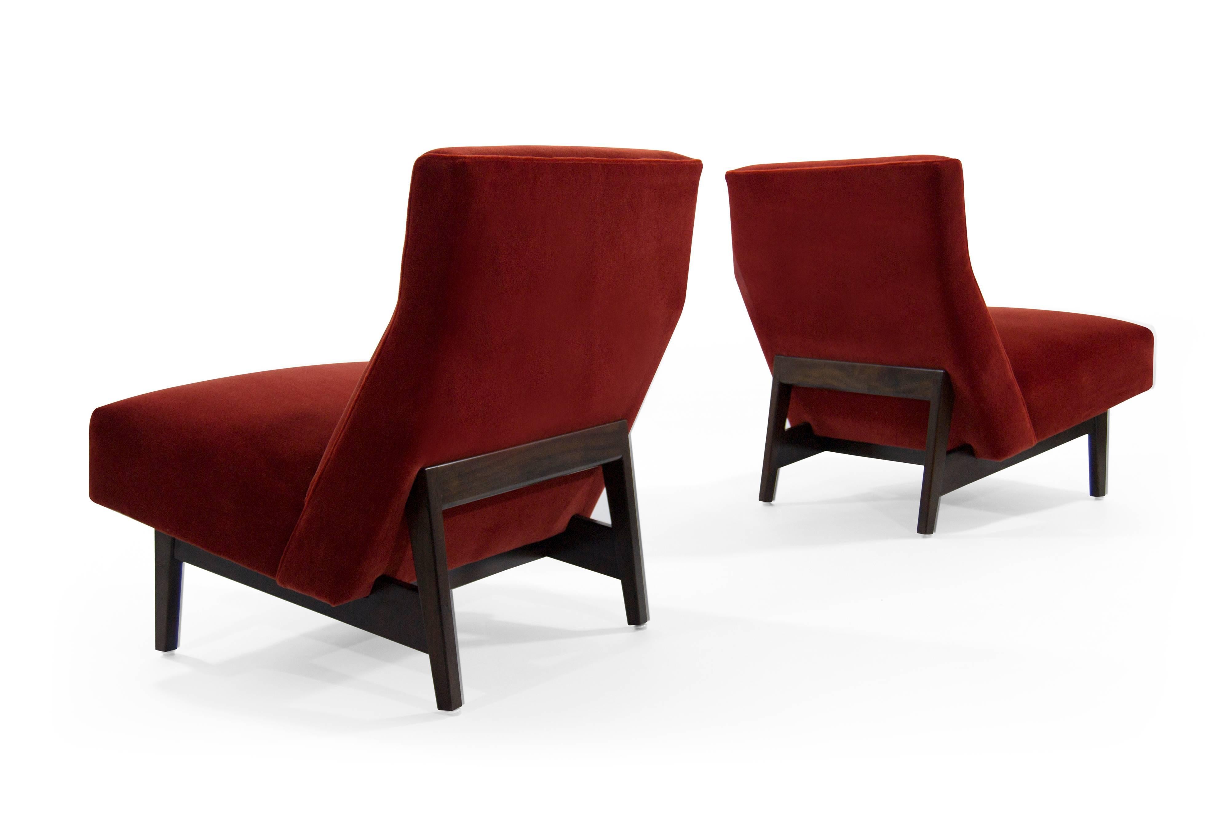 American Jens Risom Slipper Chairs in Rust Red Mohair