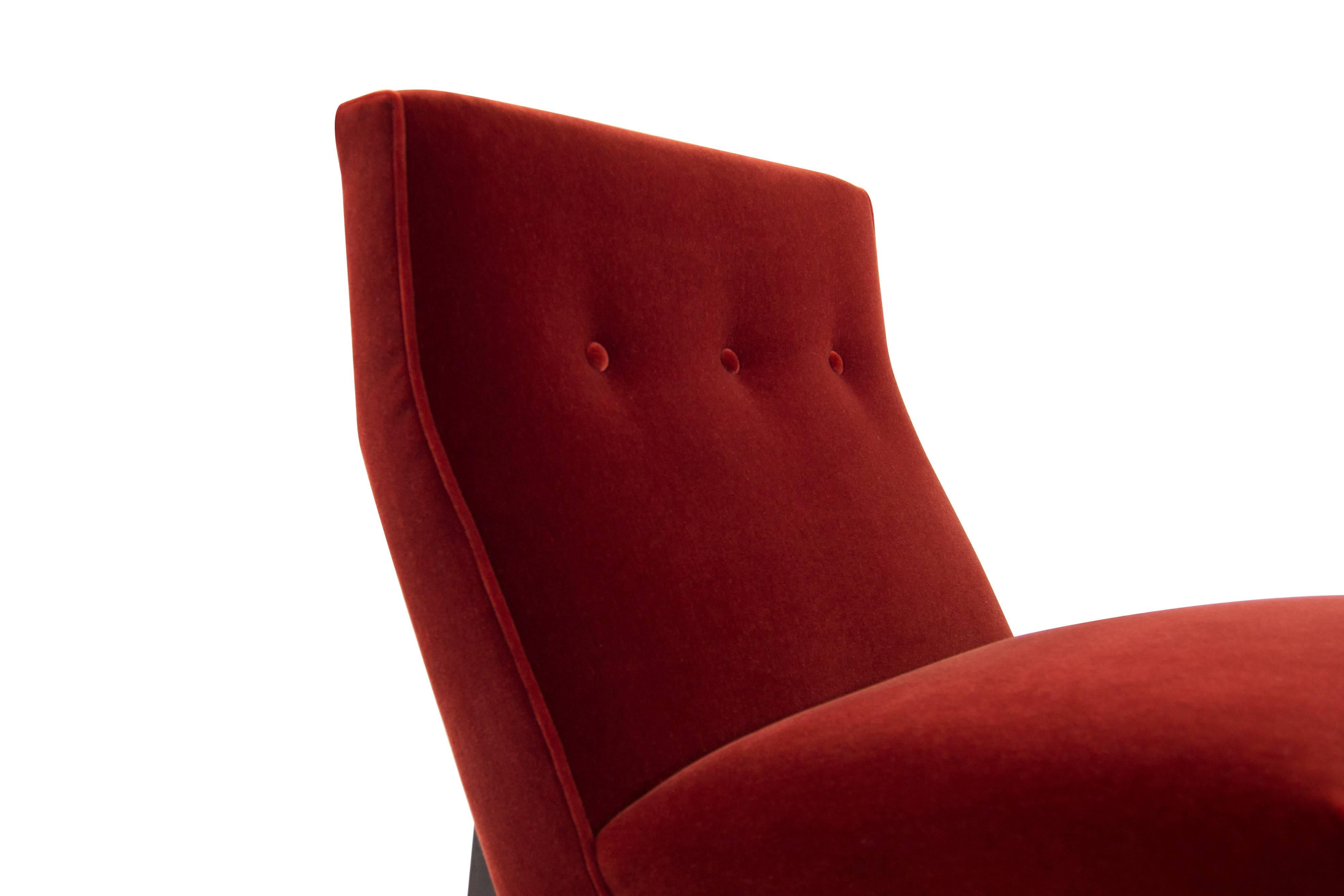 Jens Risom Slipper Chairs in Rust Red Mohair 4