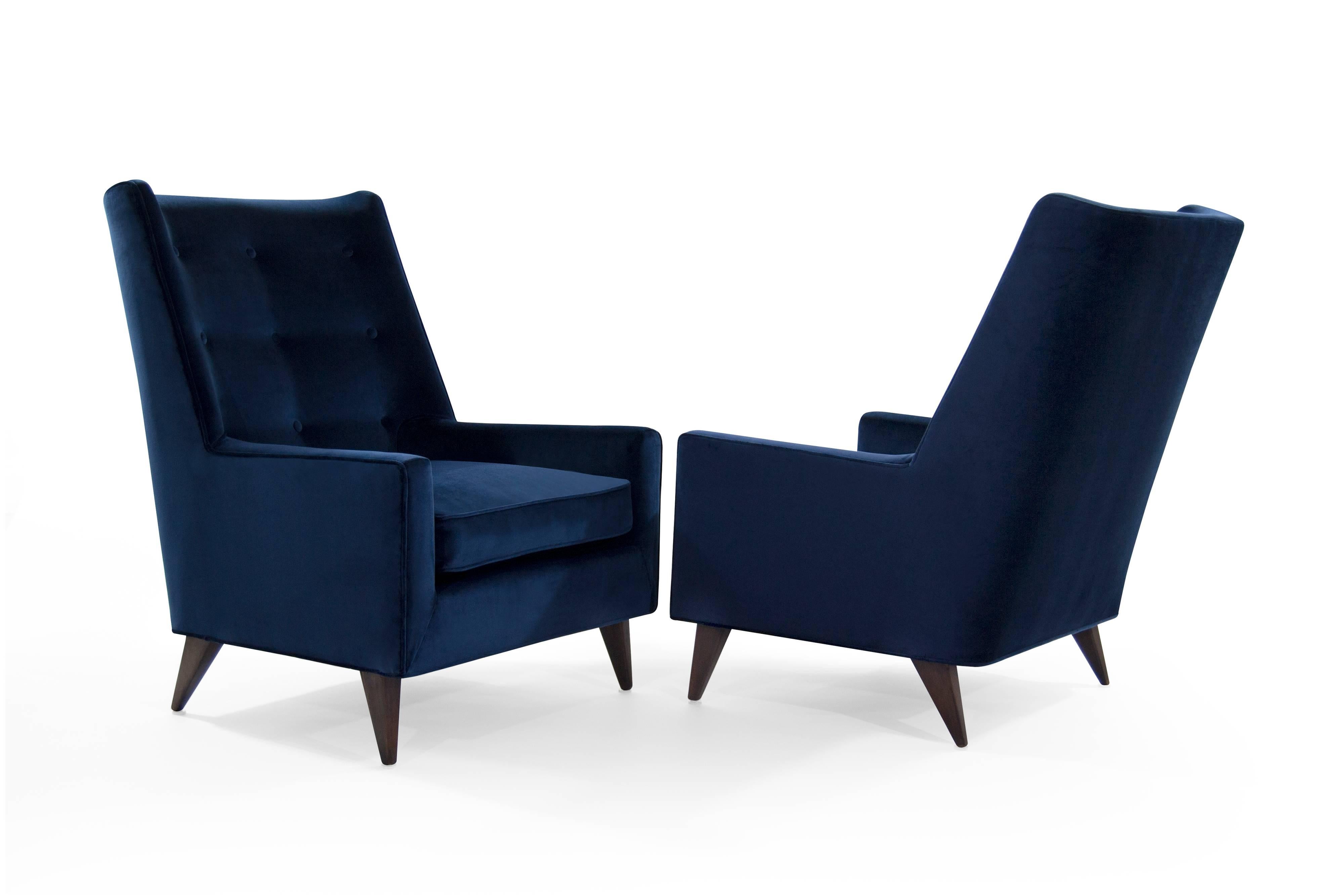 Mid-Century Modern Harvey Probber Lounge Chairs in Navy Velvet