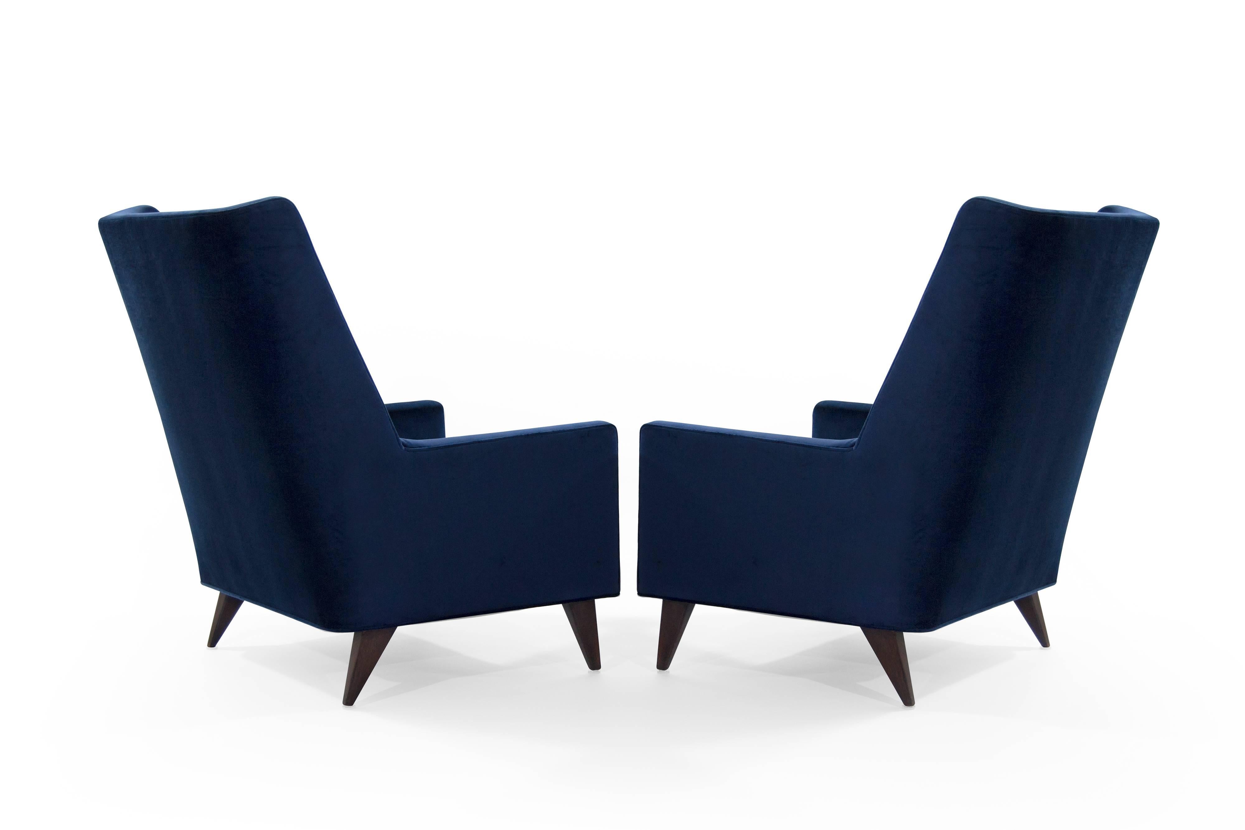 Harvey Probber Lounge Chairs in Navy Velvet In Excellent Condition In Westport, CT