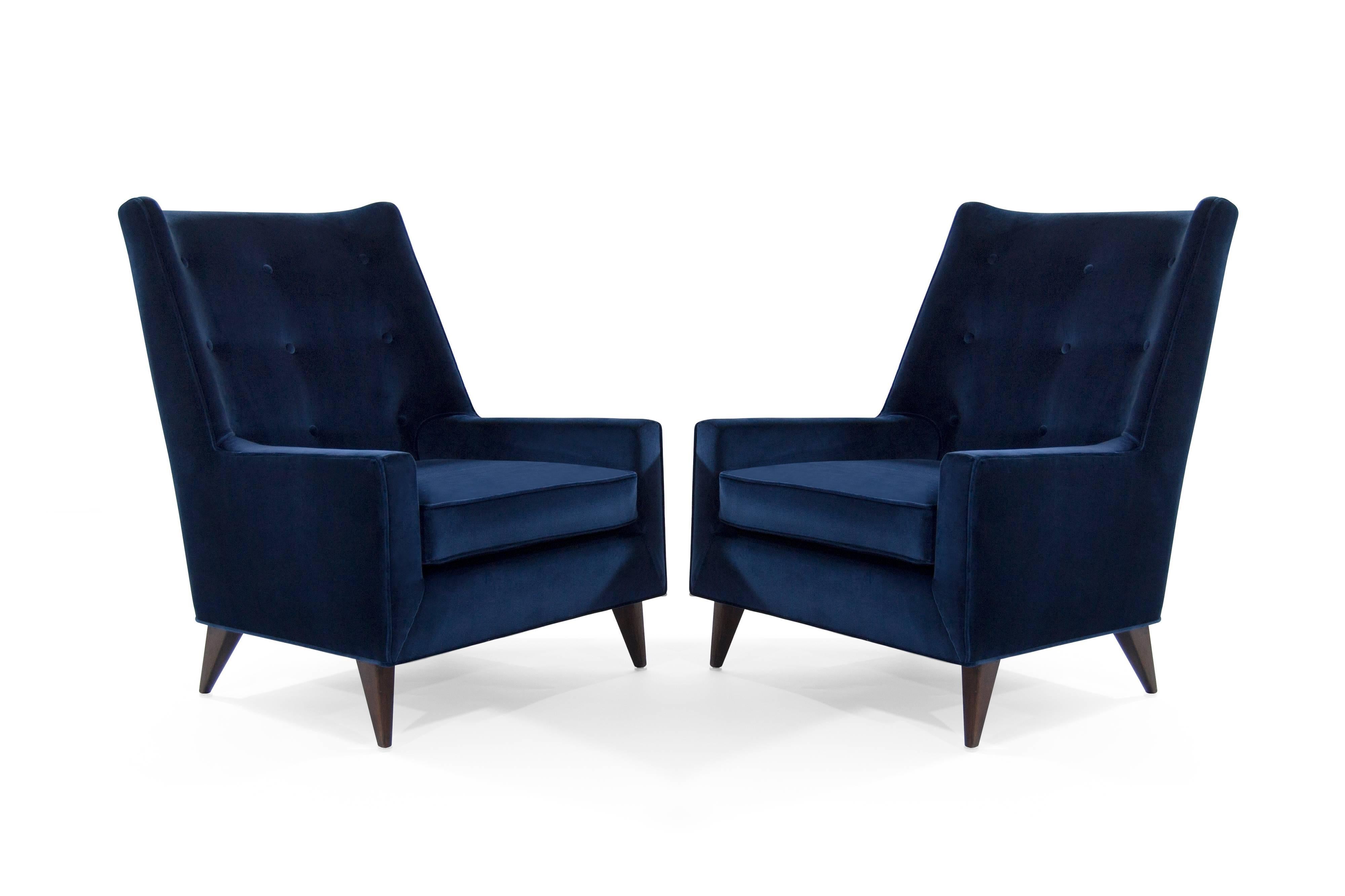 20th Century Harvey Probber Lounge Chairs in Navy Velvet