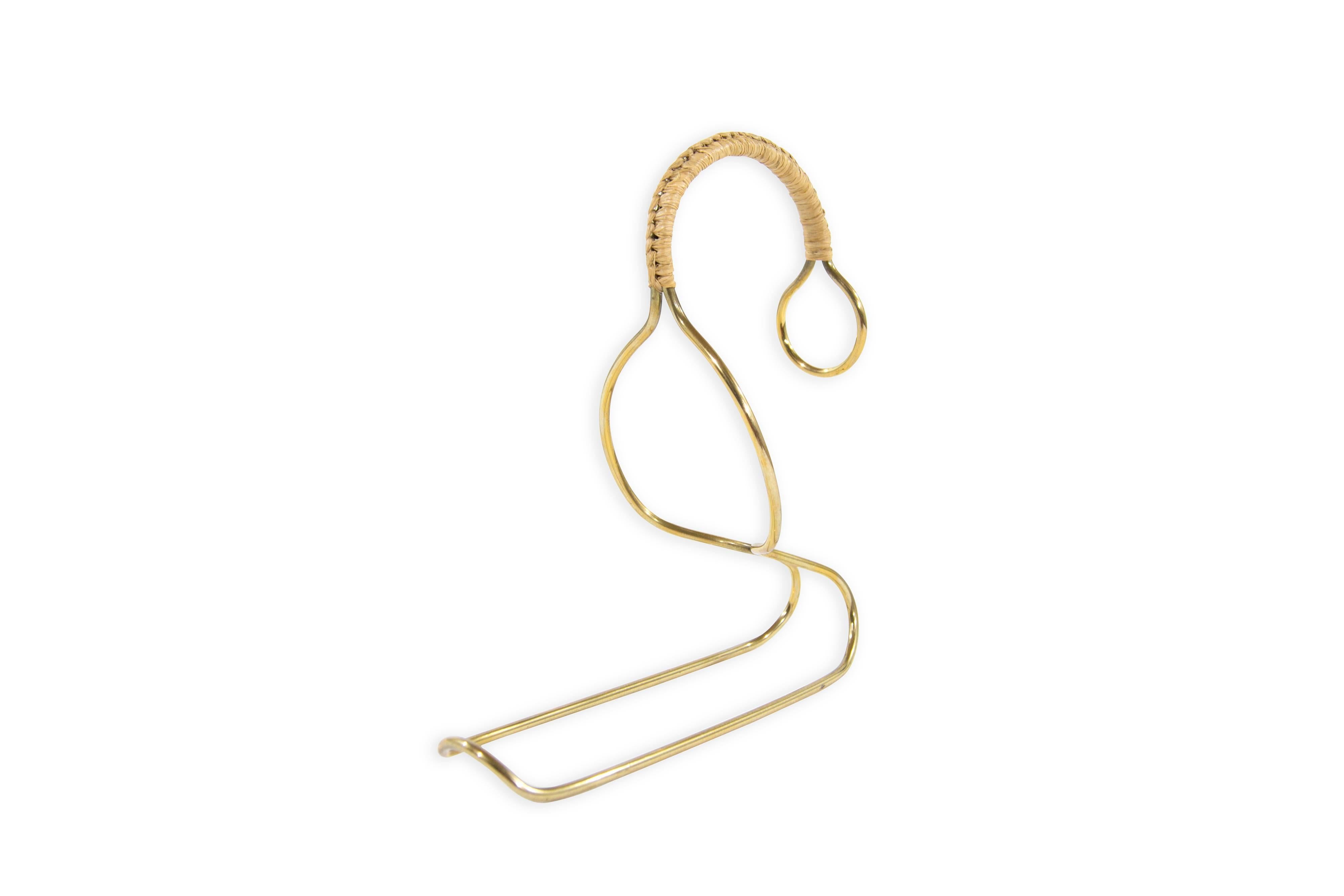Mid-Century Modern Brass and Wicker Wine Server, Carl Auböck, Austria, 1950s
