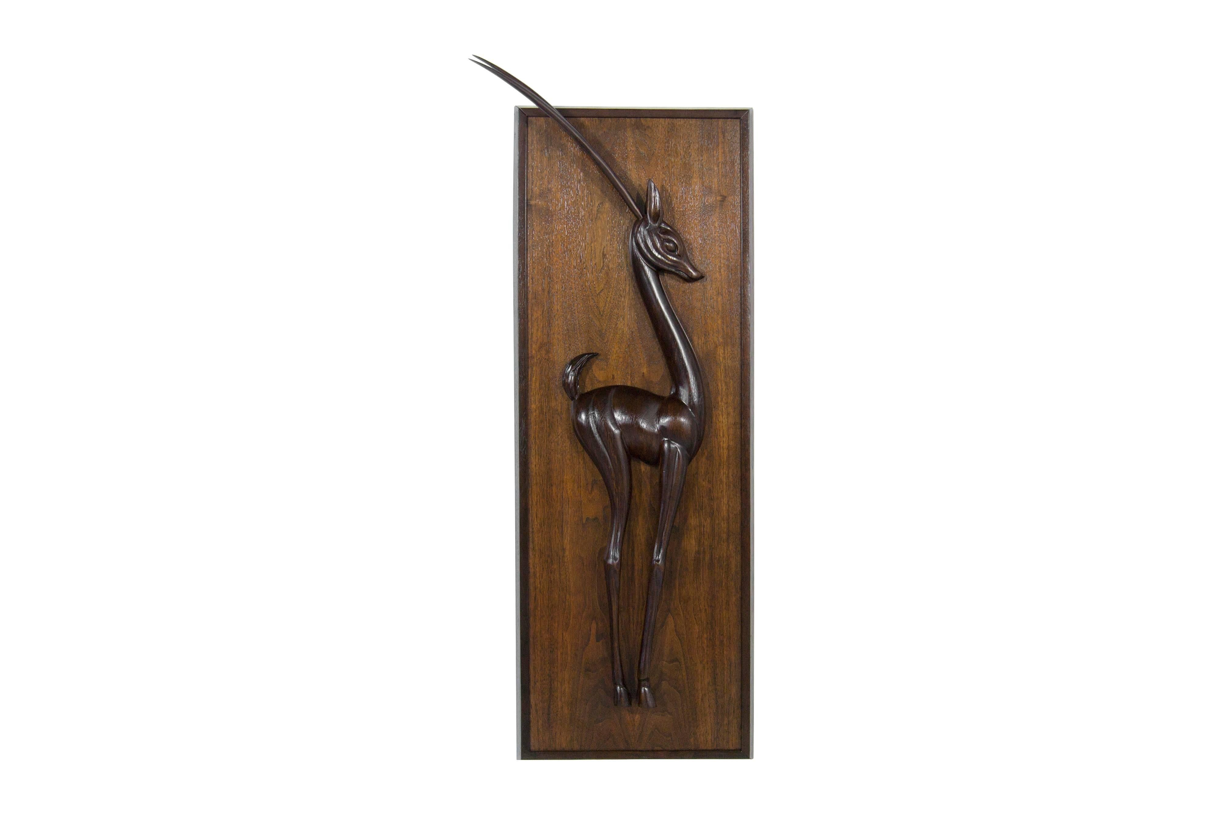 Mid-Century Modern Walnut Gazelle Wall Sculptures
