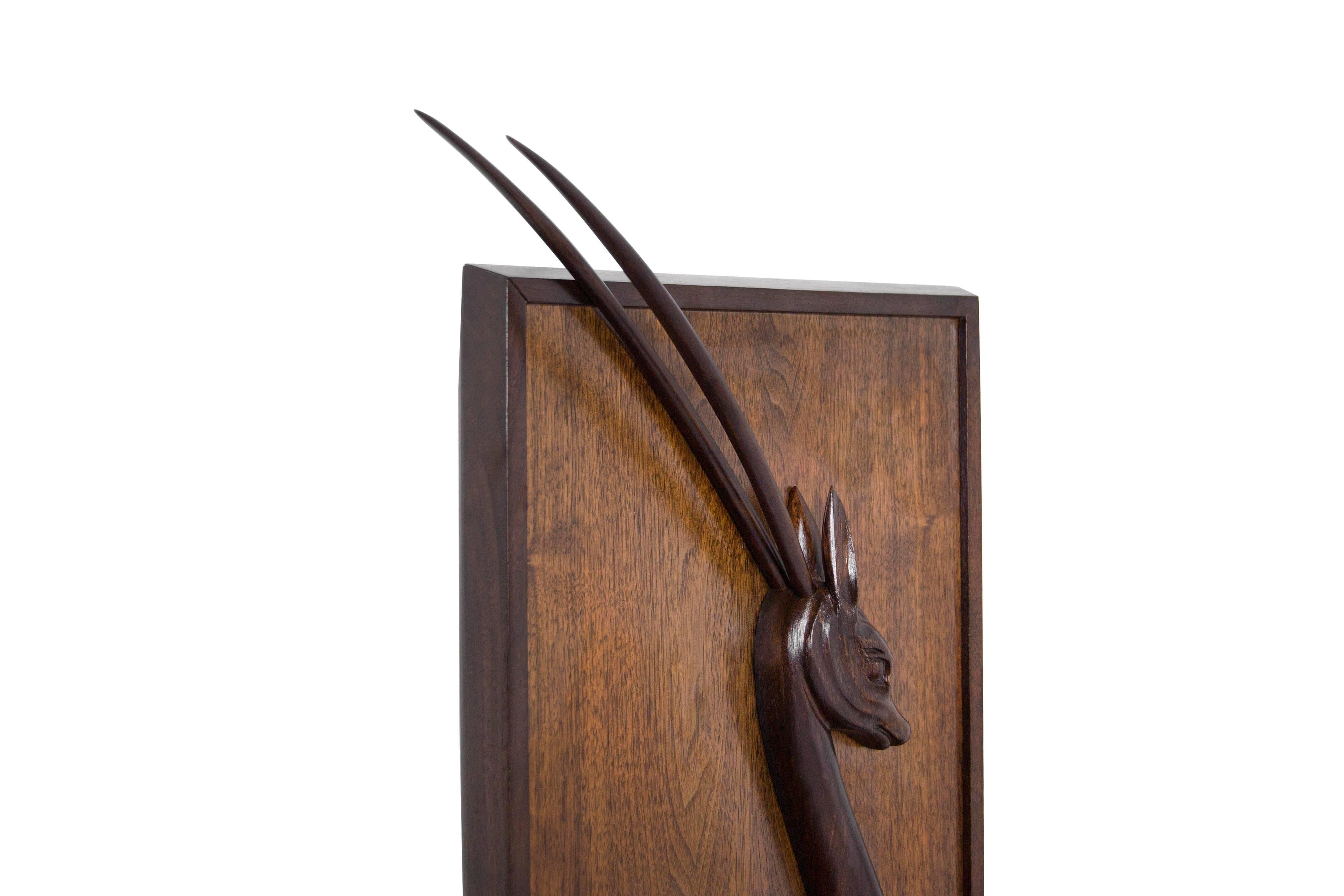 Walnut Gazelle Wall Sculptures In Excellent Condition In Westport, CT