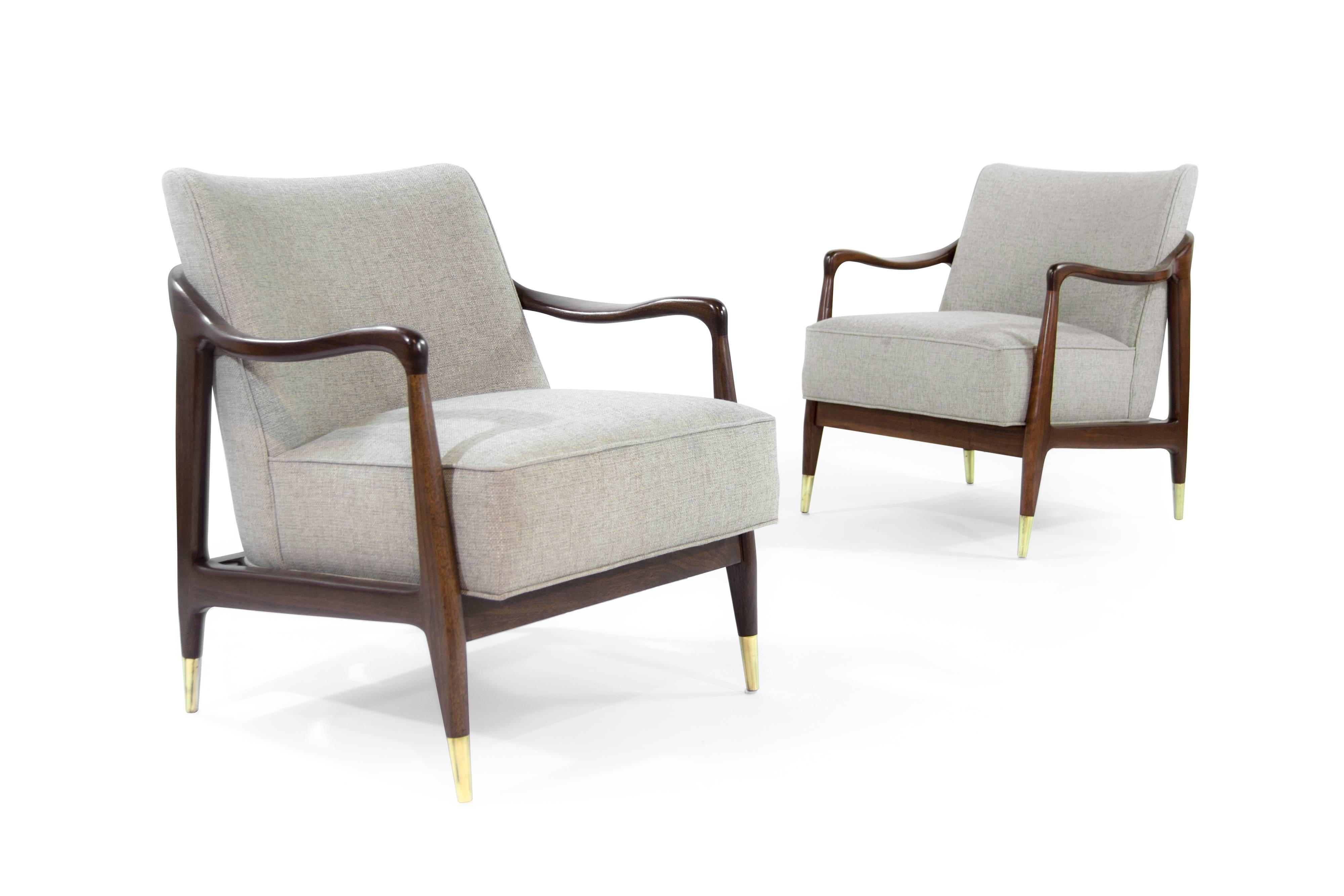 20th Century Gio Ponti Style Sculptural Walnut Lounge Chairs