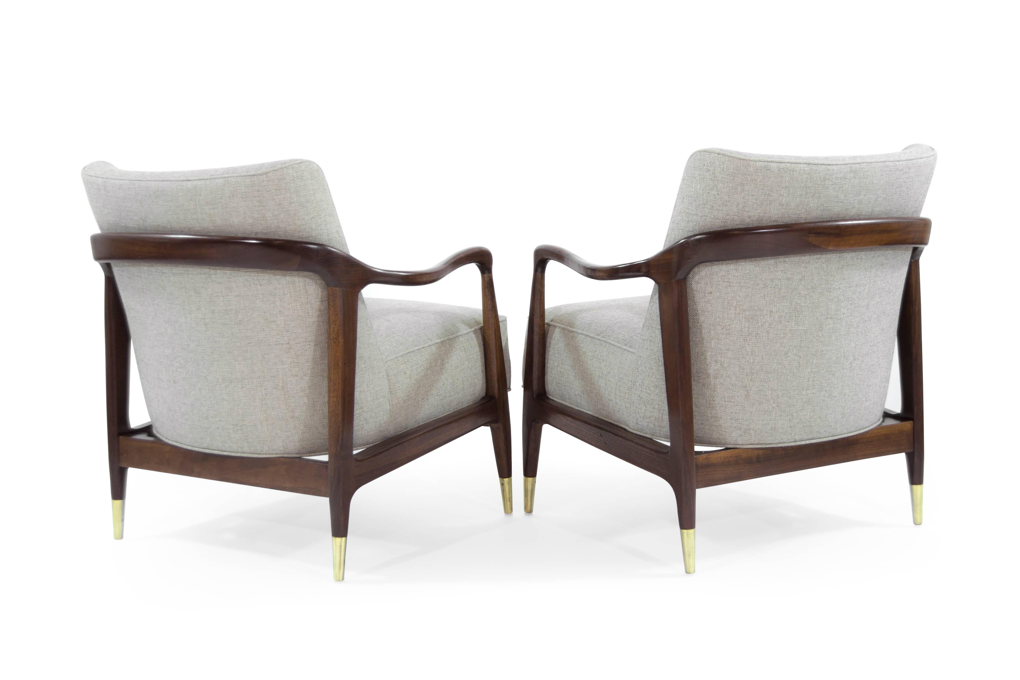American Gio Ponti Style Sculptural Walnut Lounge Chairs