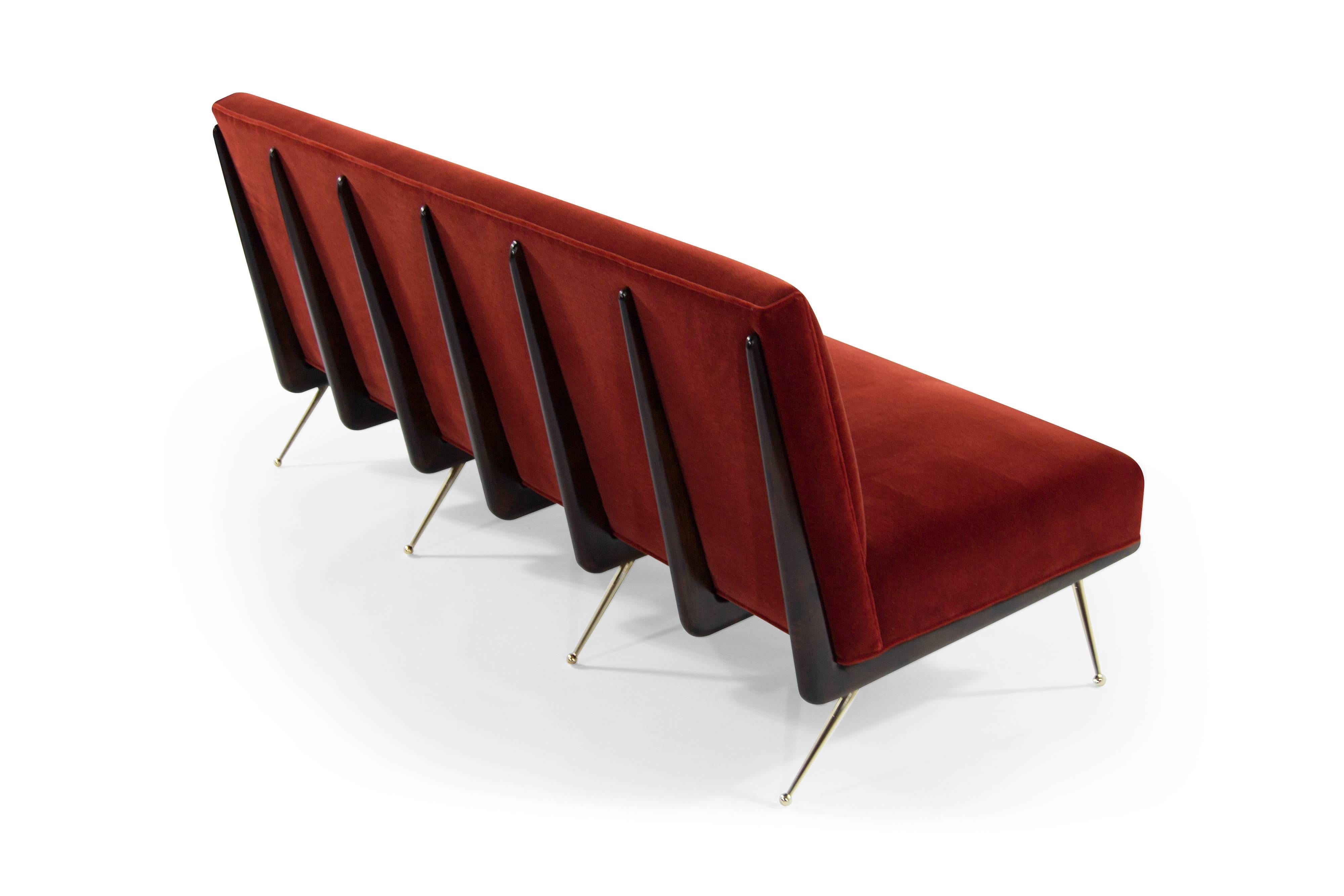 Mid-Century Modern Gio Ponti Style Boomerang Sofa on Brass Legs