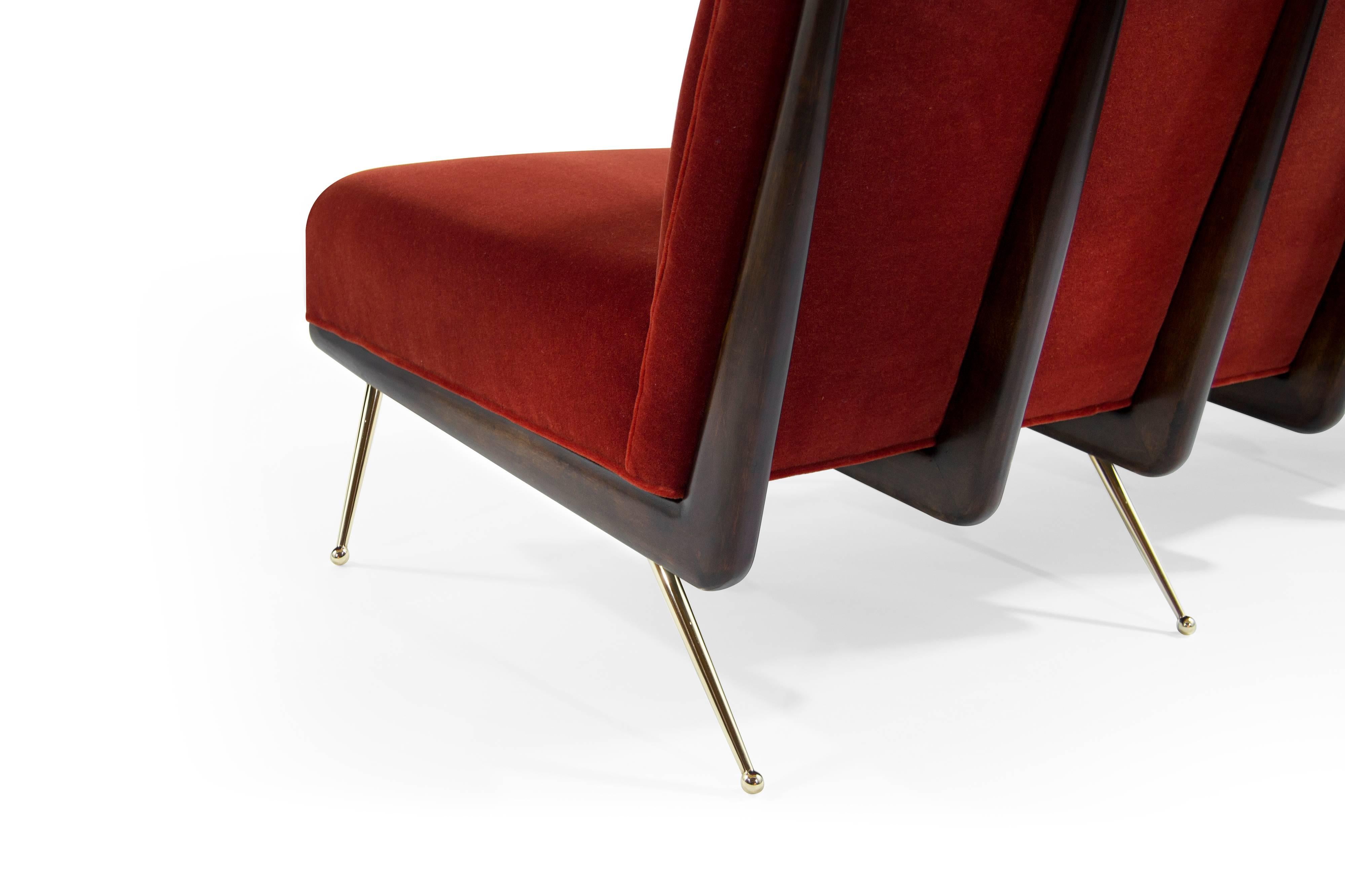 American Gio Ponti Style Boomerang Sofa on Brass Legs