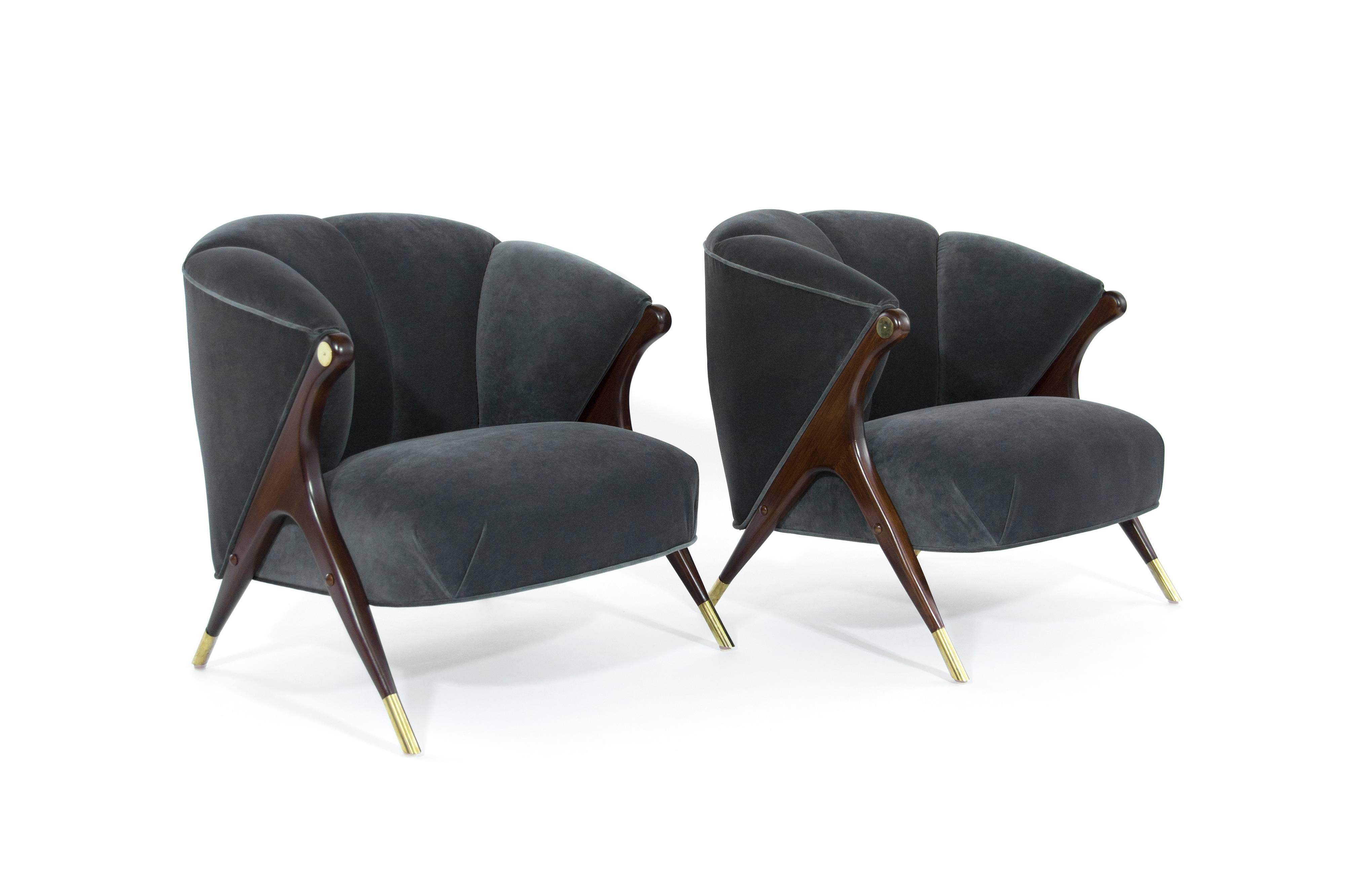 American Modernist Karpen of California Lounge Chairs in Granite Velvet