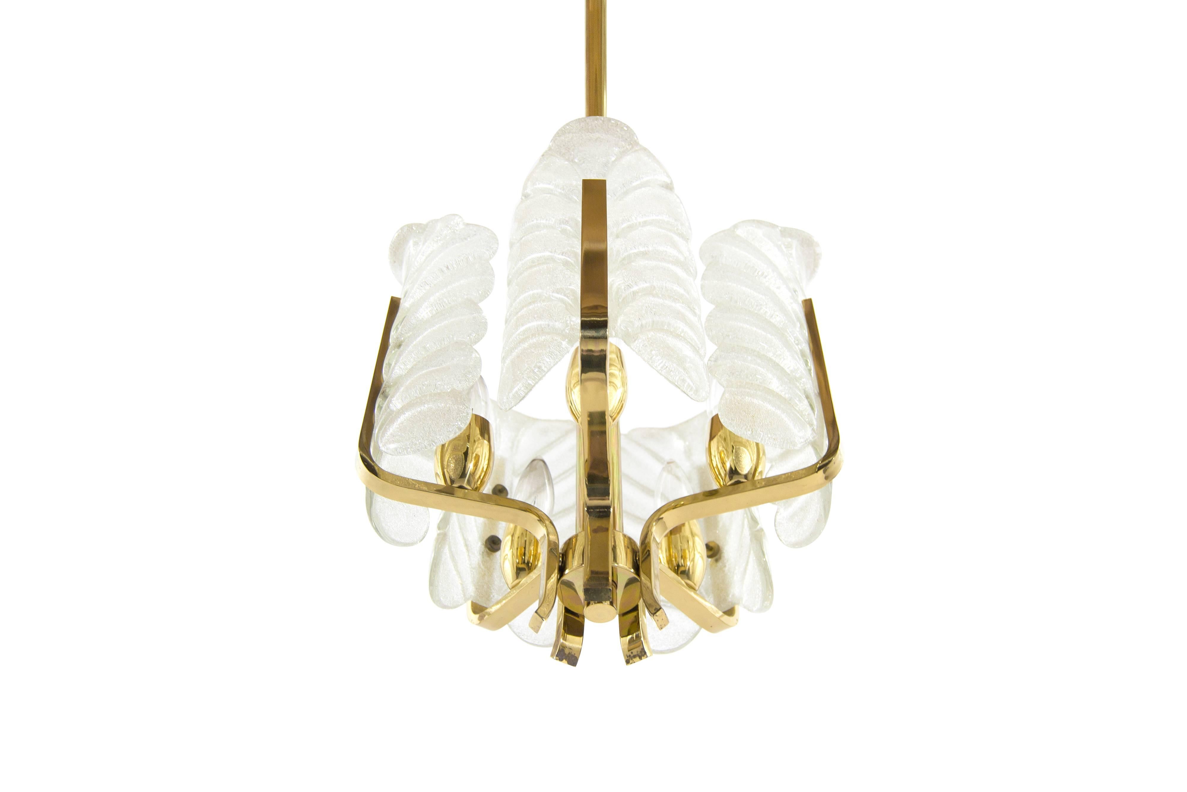 Swedish Murano Glass Brass Chandelier by Carl Fagerlund for Orrefors, Sweden, 1960s
