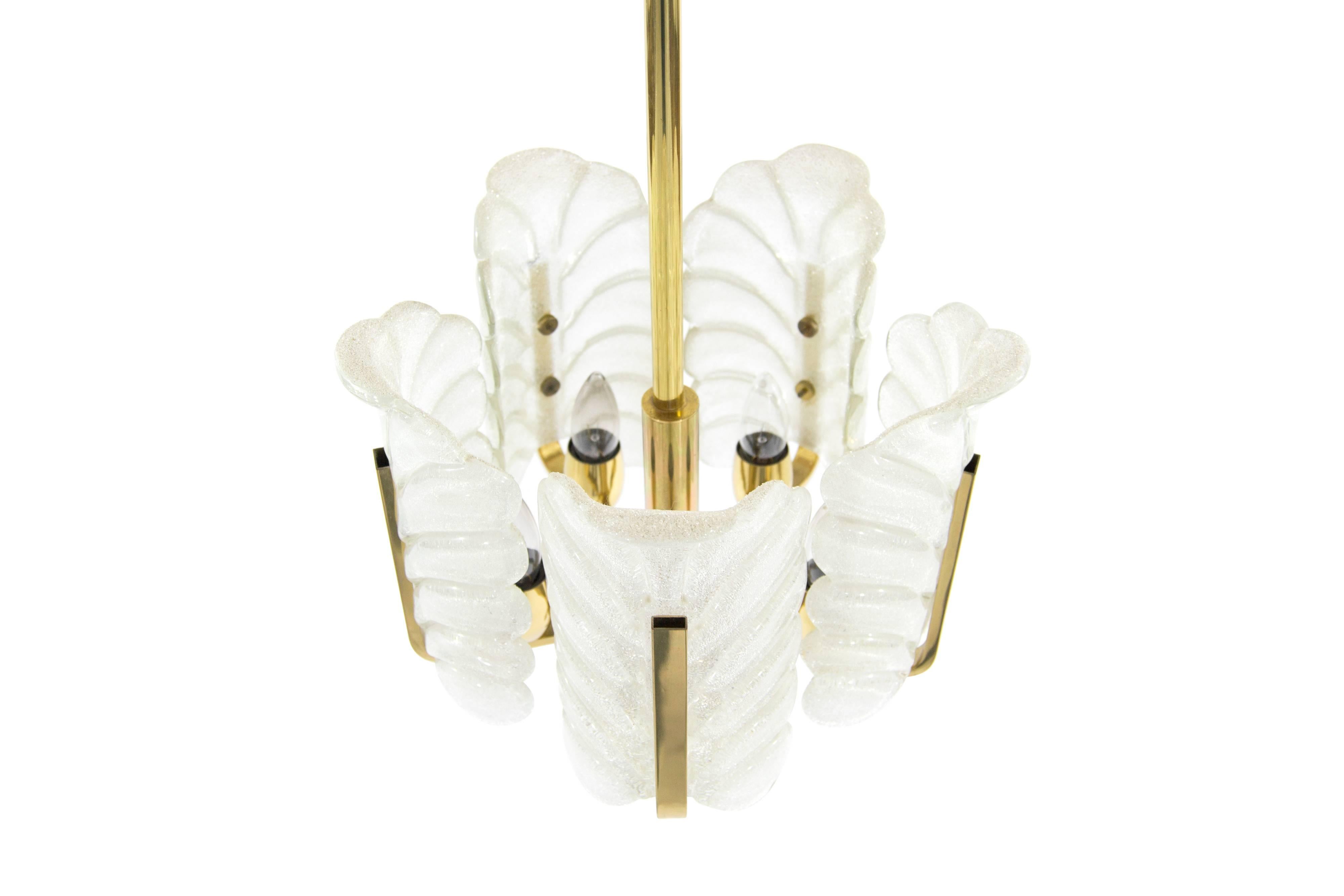 Murano Glass Brass Chandelier by Carl Fagerlund for Orrefors, Sweden, 1960s In Excellent Condition In Westport, CT