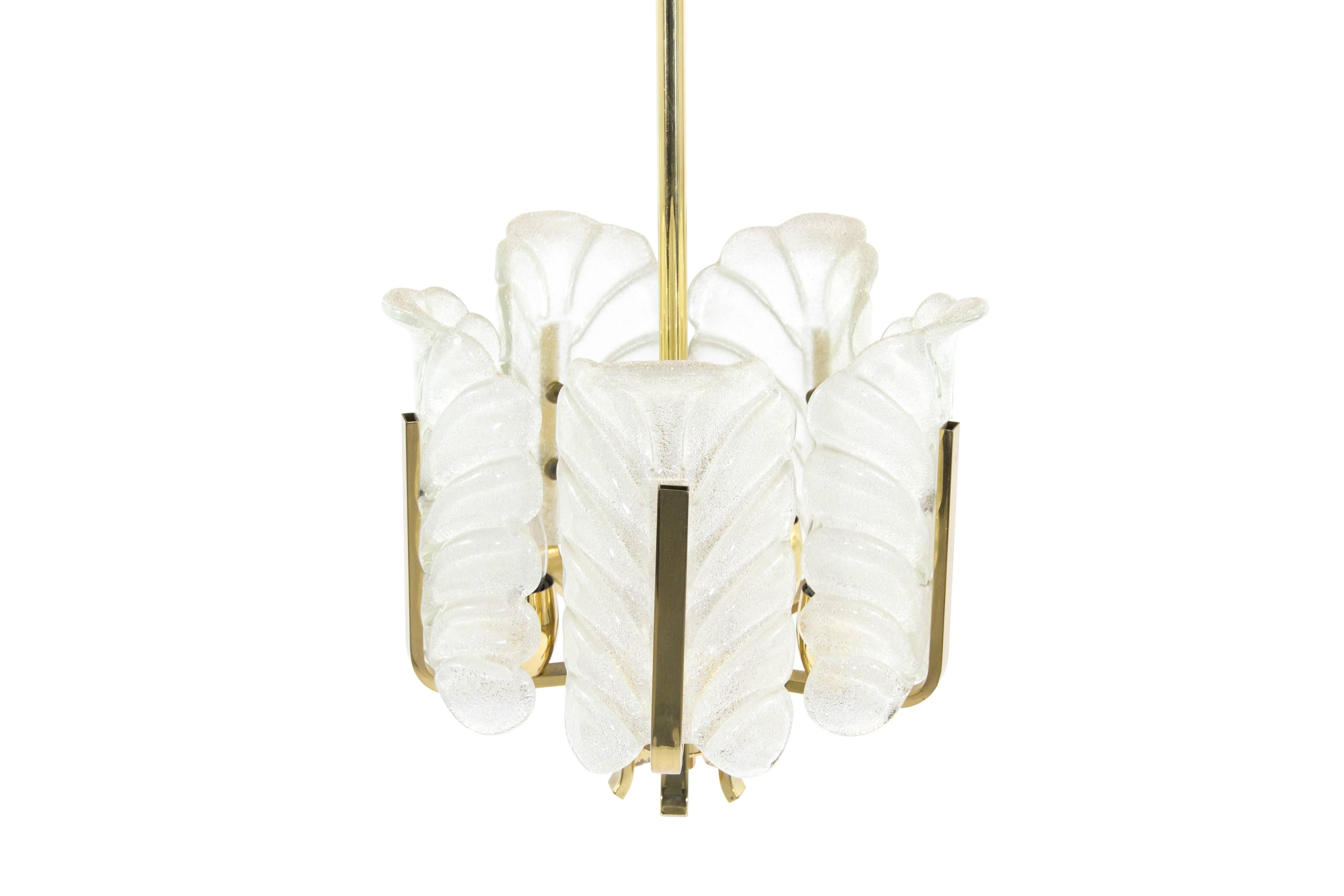 Mid-Century Modern Murano Glass Brass Chandelier by Carl Fagerlund for Orrefors, Sweden, 1960s