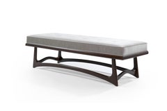 Modernist Sculptural Walnut Bench in Velvet