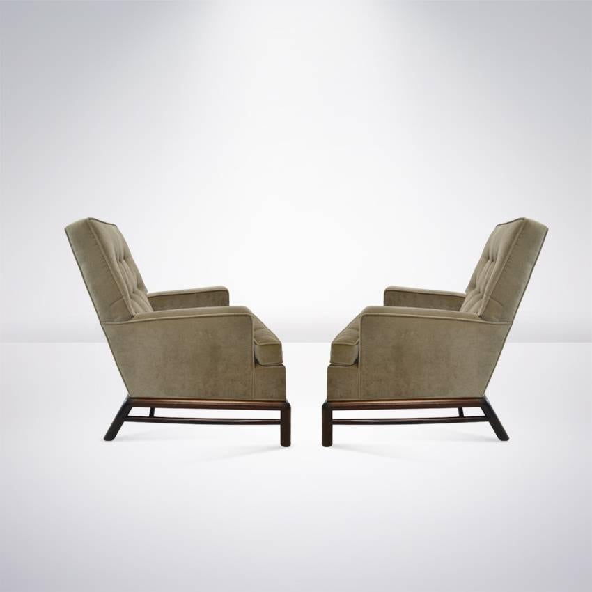 Stained Pair of Tufted Highback Lounge Chairs by T.H. Robsjohn-Gibbings for Widdicomb