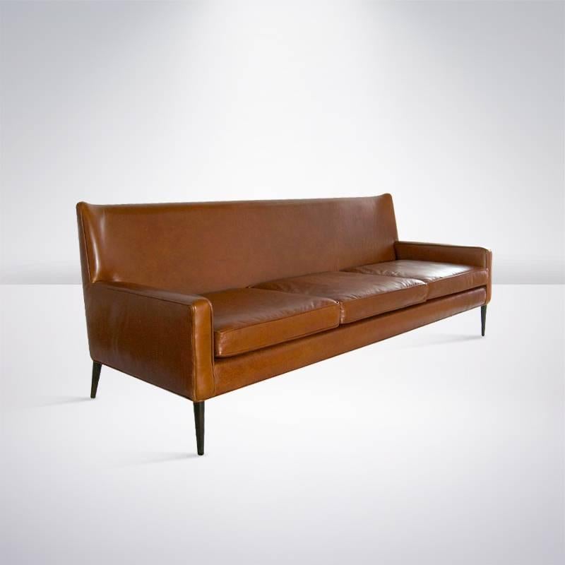 Mid-Century Modern Paul McCobb for Directional Sofa in Cognac Leather