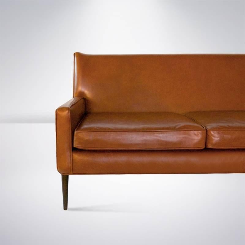 American Paul McCobb for Directional Sofa in Cognac Leather