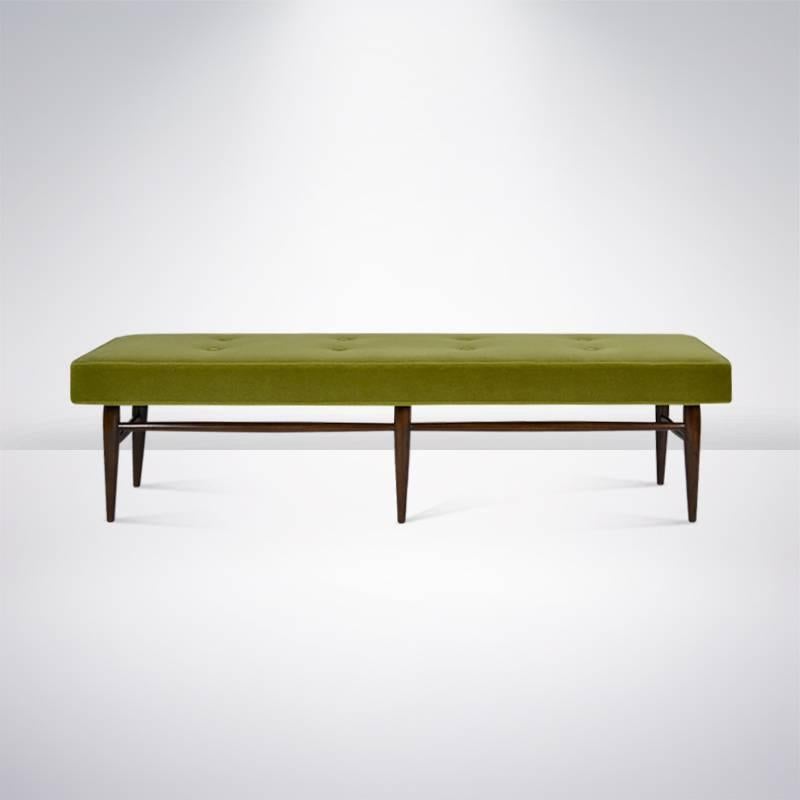 Mid-Century Modern Bench in Chartreuse Mohair In Excellent Condition In Westport, CT