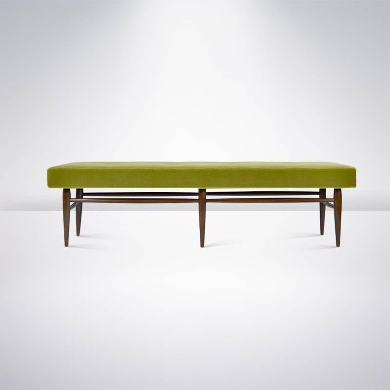 American Mid-Century Modern Bench in Chartreuse Mohair