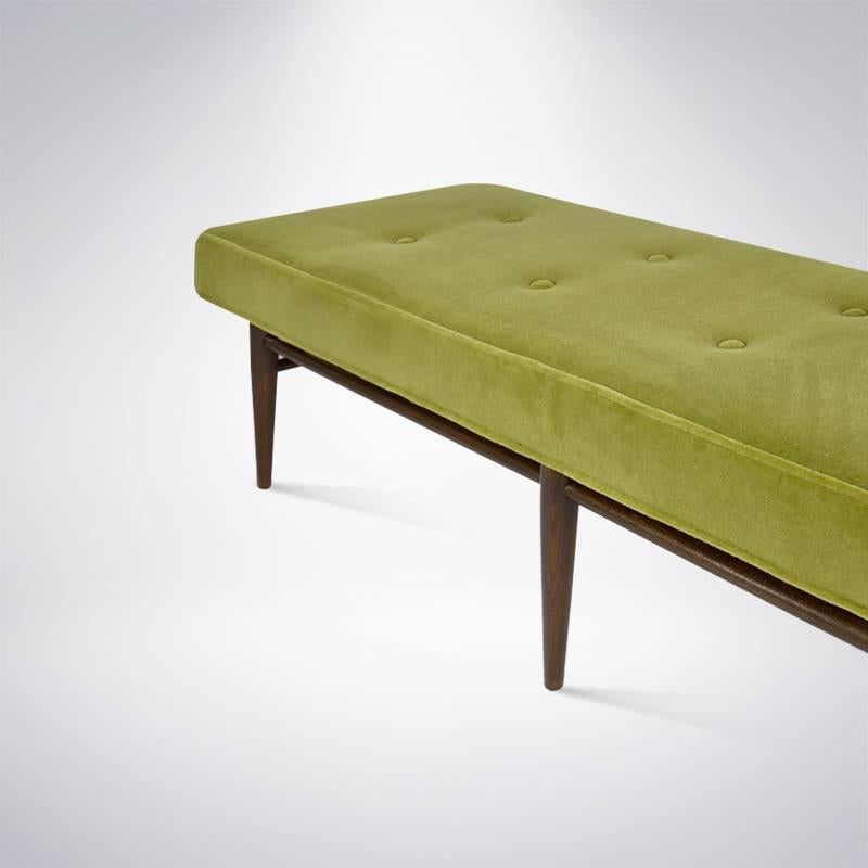 Mid-Century Modern Bench in Chartreuse Mohair 1
