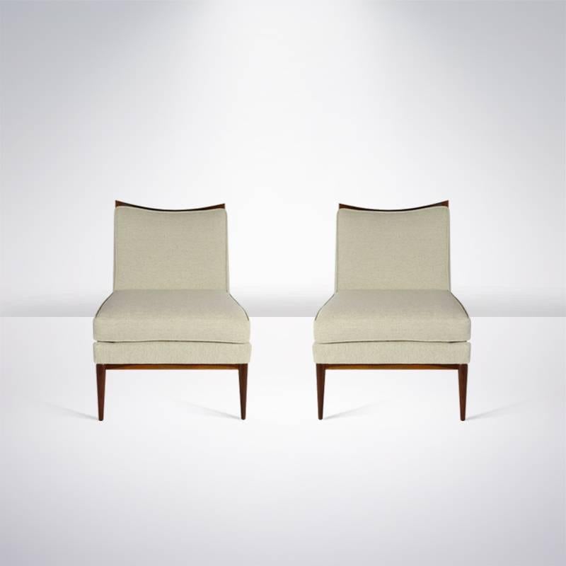 Paul McCobb for Directional Walnut Framed Slipper Chairs, Model 1320 In Excellent Condition In Westport, CT