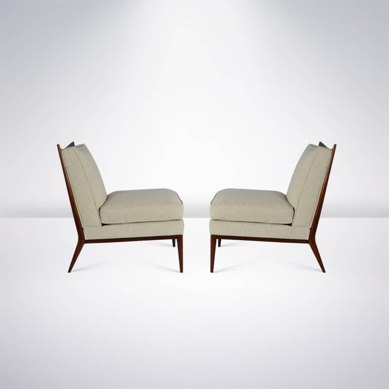 20th Century Paul McCobb for Directional Walnut Framed Slipper Chairs, Model 1320