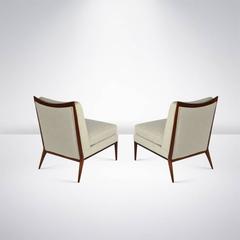 Paul McCobb for Directional Walnut Framed Slipper Chairs, Model 1320