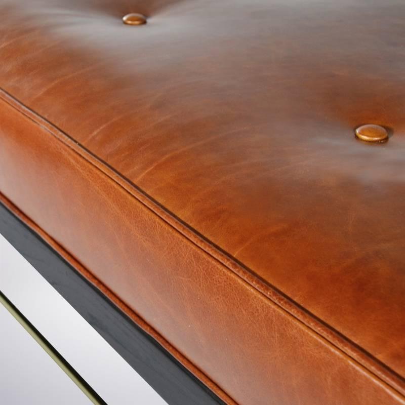 Mid-Century Modern Edward Wormley Style Brass Rodded Bench in Cognac Leather