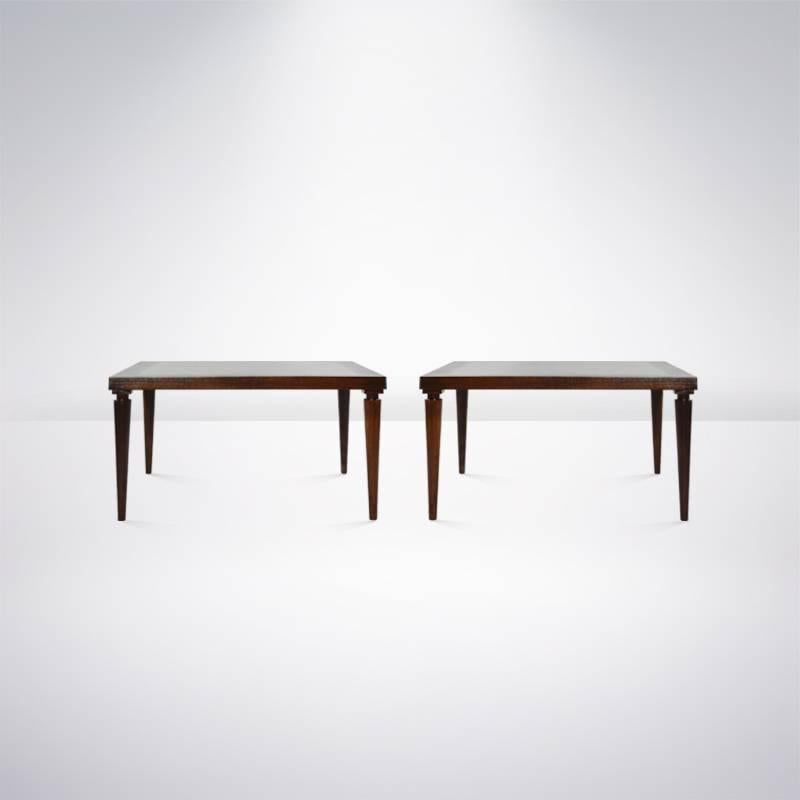 Pair of cocktail tables designed by T.H. Robsjohn-Gibbings for Widdicomb. Very nicely scaled to be used as a pair. Could also serve as oversized side tables. Newly refinished.