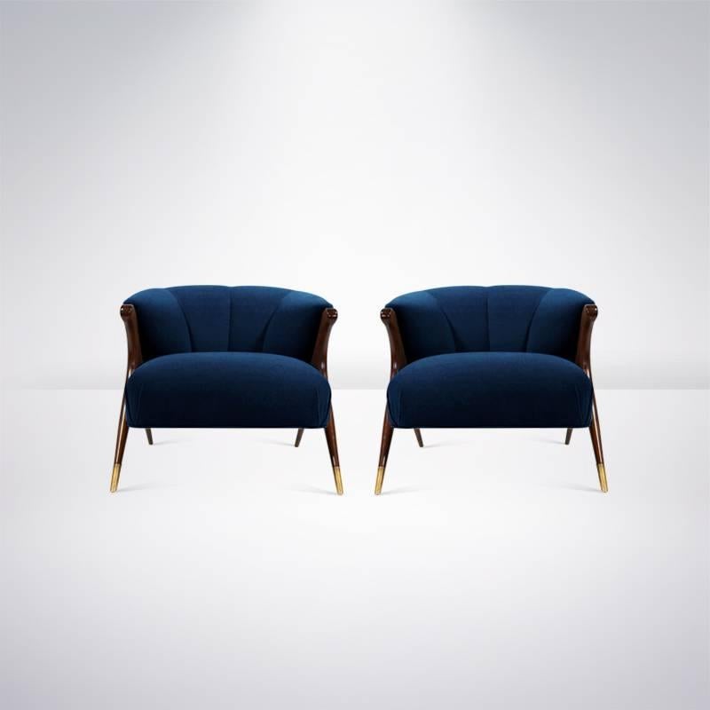 American Modernist Karpen Lounge Chairs in Blue Wool, circa 1950s