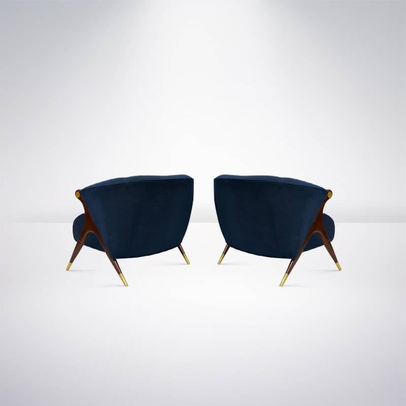 Modernist Karpen Lounge Chairs in Blue Wool, circa 1950s 1