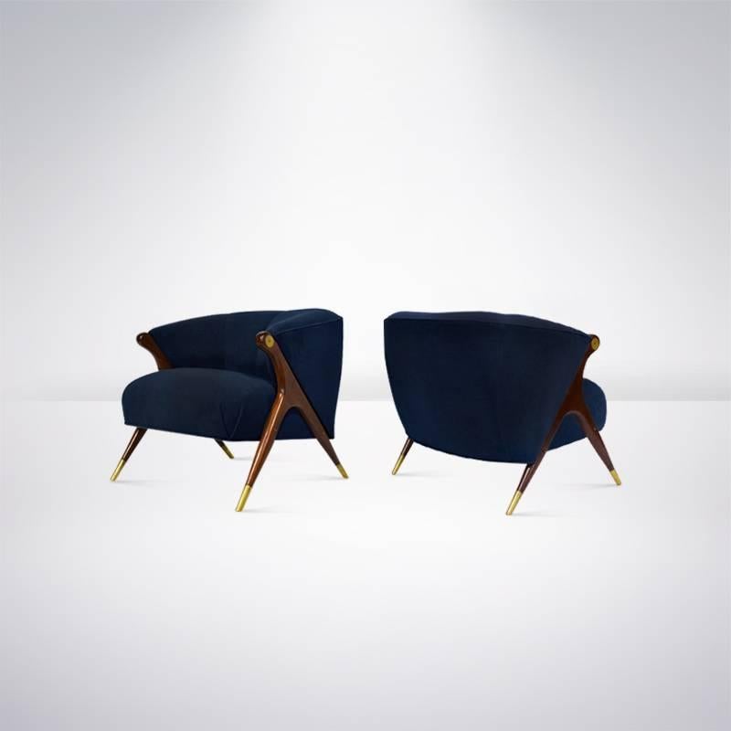 20th Century Modernist Karpen Lounge Chairs in Blue Wool, circa 1950s