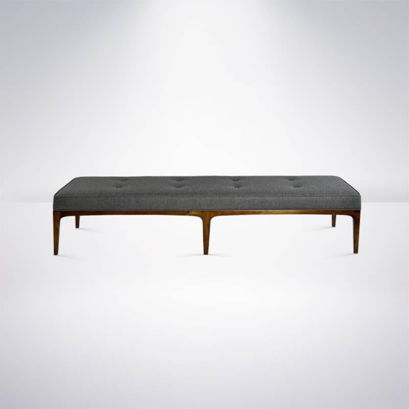 Extra Long Paul McCobb Style Bench in Grey Wool In Excellent Condition In Westport, CT