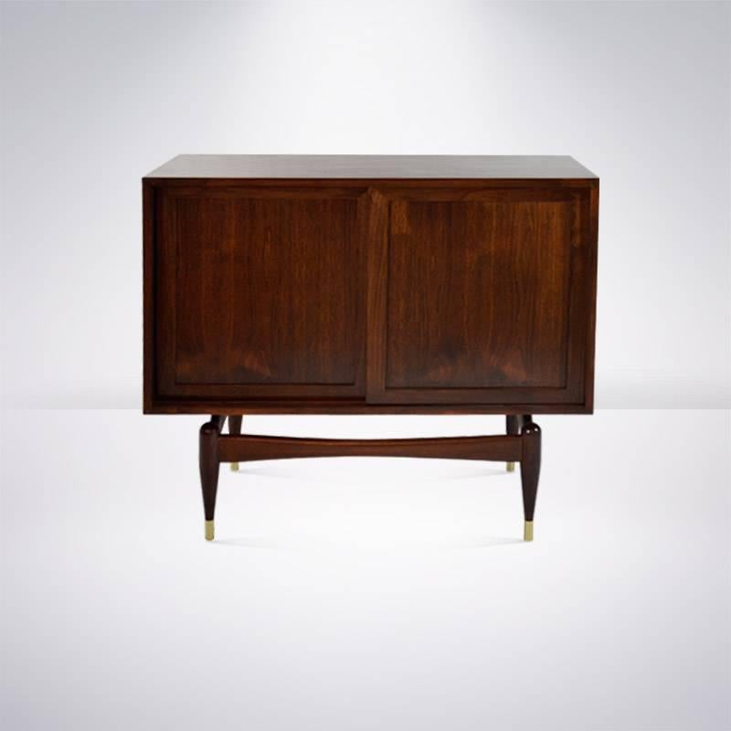 Sculptural walnut cabinet or console table in the manner of Vladimir Kagan, circa 1950s. Newly refinished.

