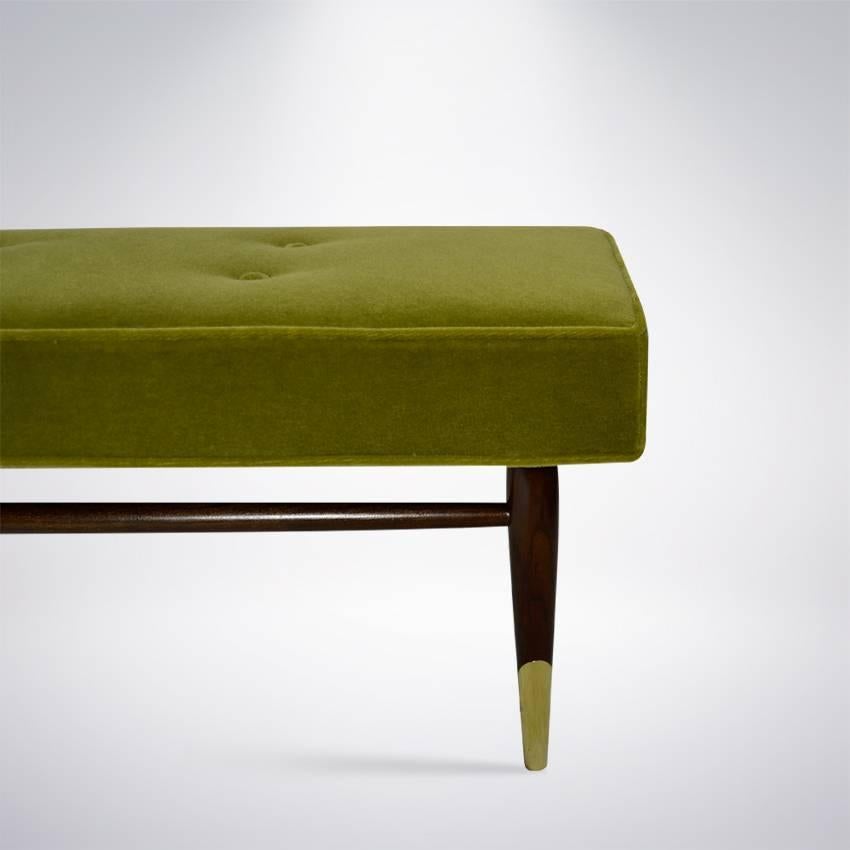 American Mid-Century Modern Bench in Chartreuse Mohair