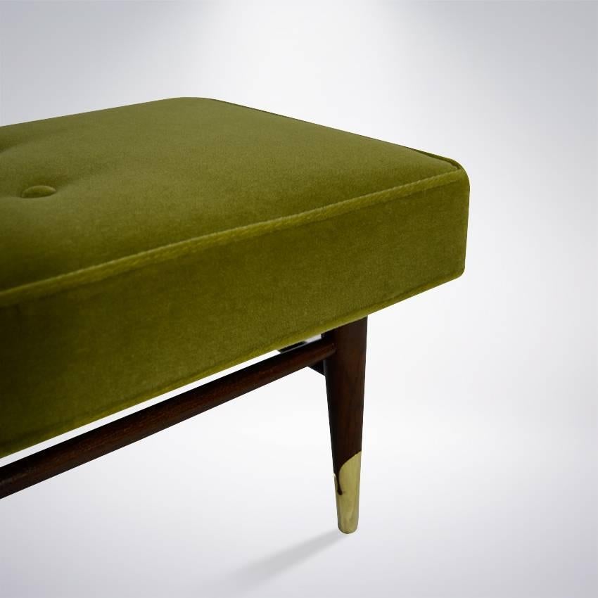 Mid-Century Modern Bench in Chartreuse Mohair In Excellent Condition In Westport, CT